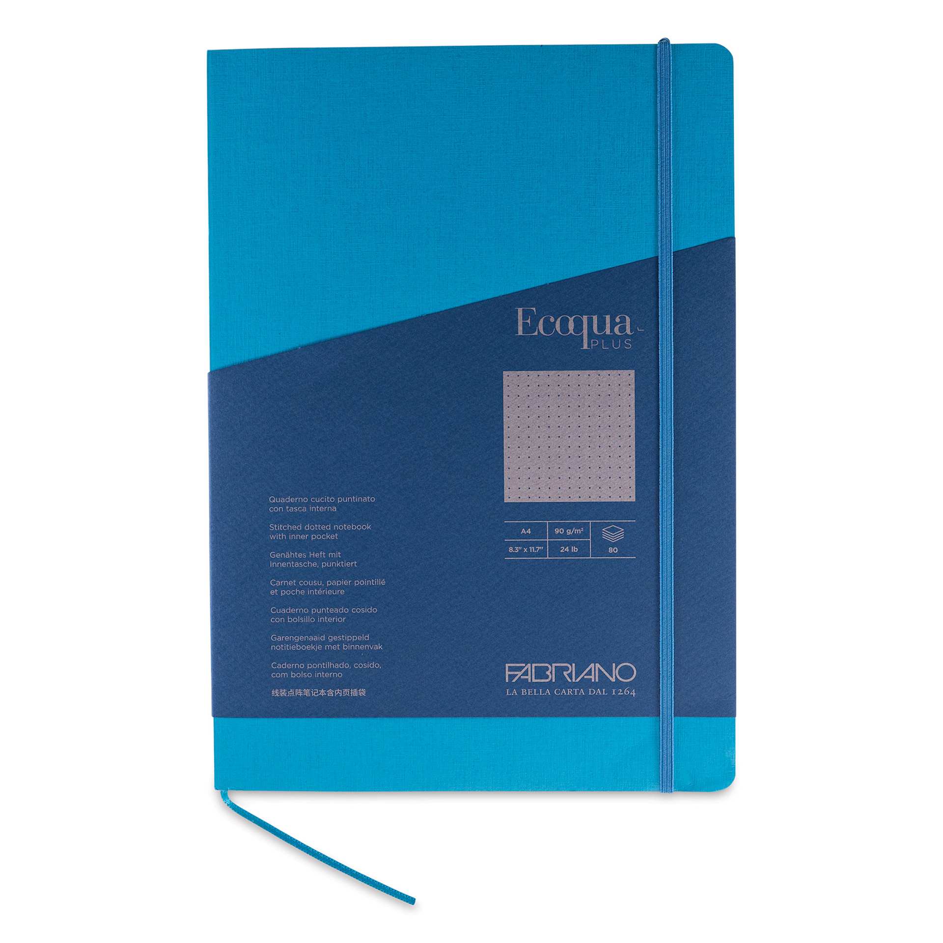 Fabriano EcoQua Plus Stitch-Bound Notebook - Turquoise, 8-1/4" x 11-3/4", Dot Grid, front cover