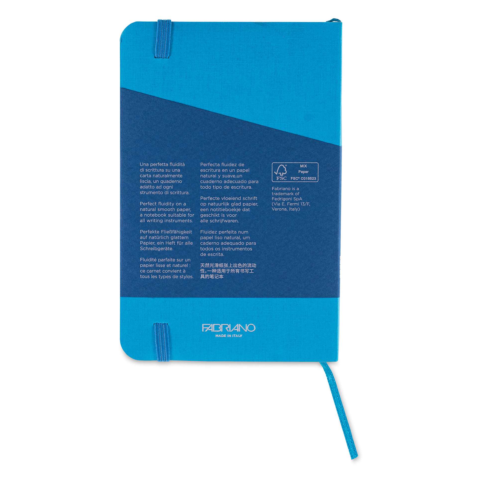 Fabriano EcoQua Plus Stitch-Bound Notebook - Turquoise, 3-1/2" x 5-1/2", Lined, back cover