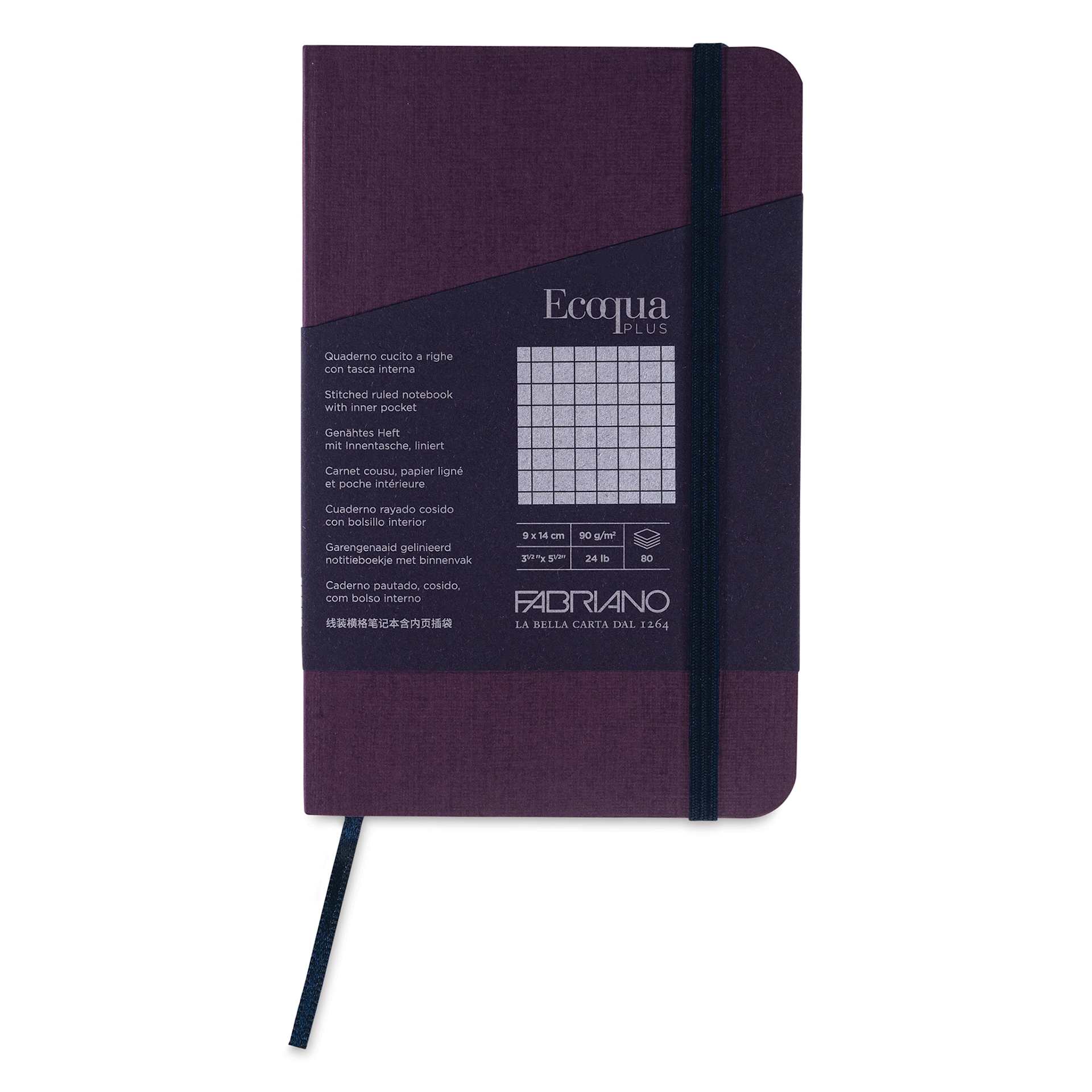 Fabriano EcoQua Plus Stitch-Bound Notebook - Wine, 3-1/2" x 5-1/2", Grid, front cover