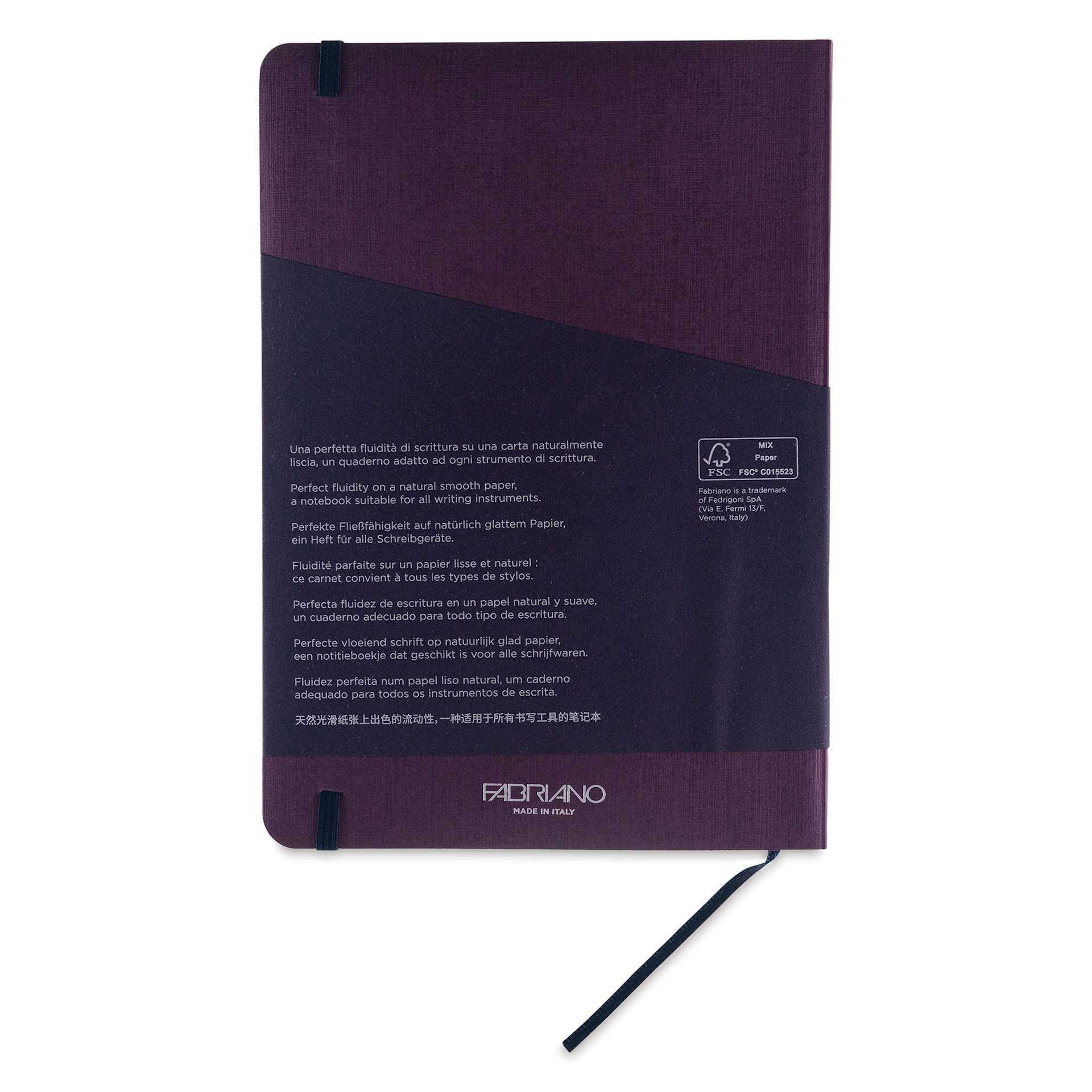 Fabriano EcoQua Plus Stitch-Bound Notebook - Wine, 5-4/5" x 8-1/4", Grid, back cover