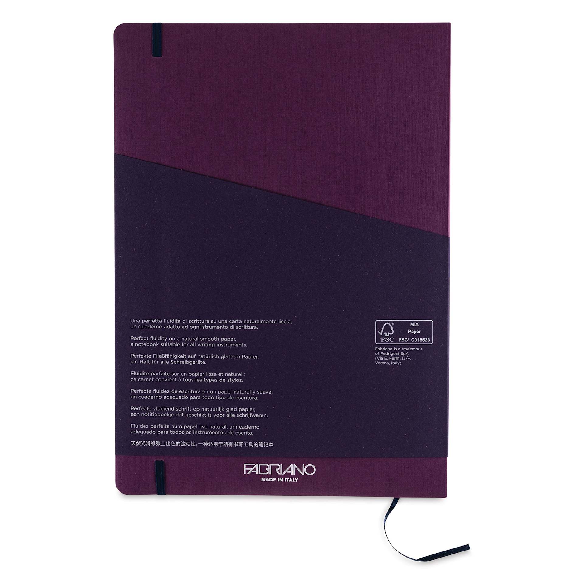 Fabriano EcoQua Plus Stitch-Bound Notebook - Wine, 8-1/4" x 11-3/4", Lined, back cover