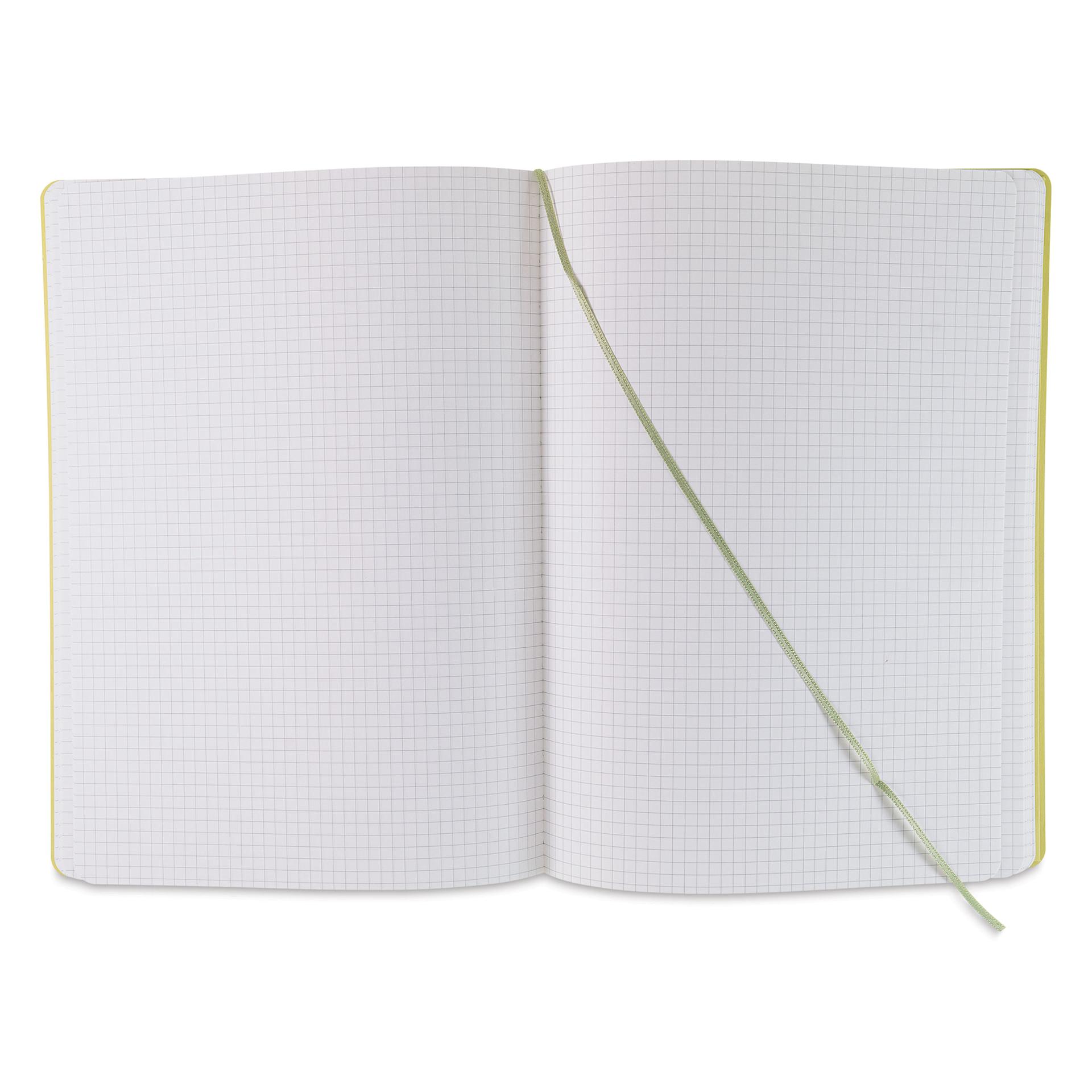 Fabriano EcoQua Plus Stitch-Bound Notebook - Lime, 8-1/4" x 11-3/4", Grid, open