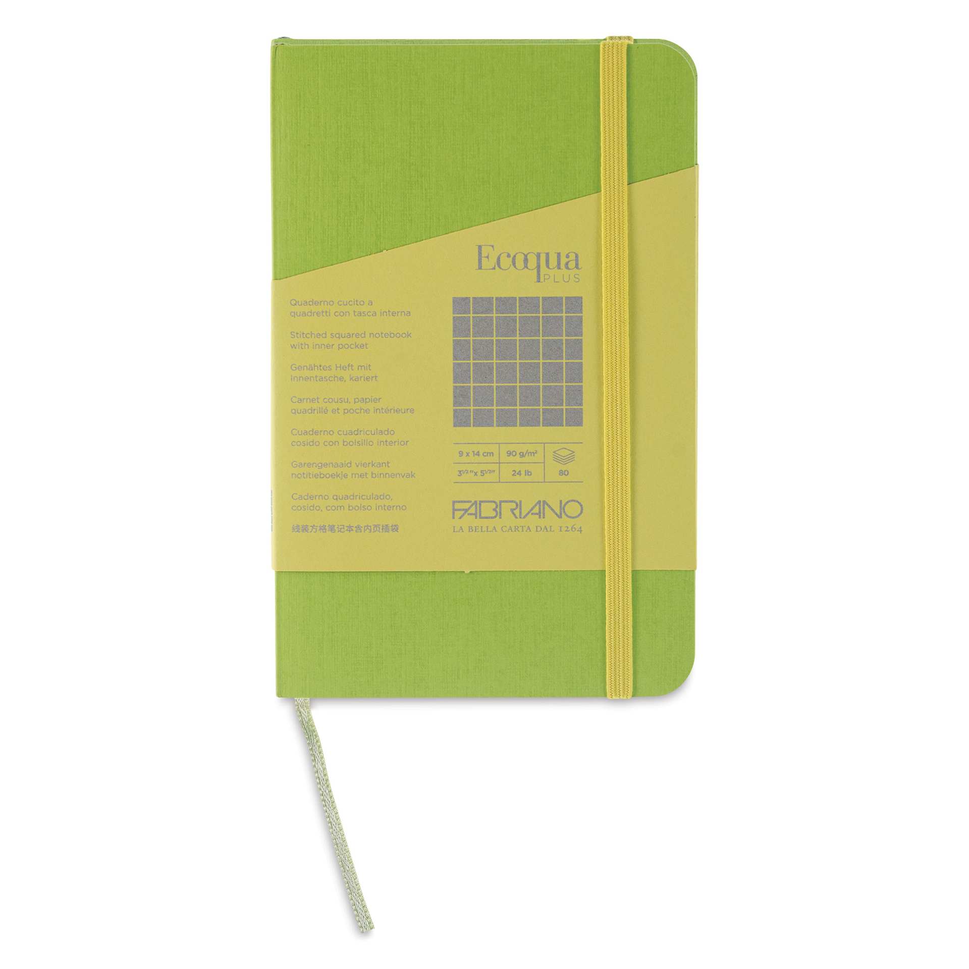 Fabriano EcoQua Plus Stitch-Bound Notebook - Lime, 3-1/2" x 5-1/2", Grid, front cover