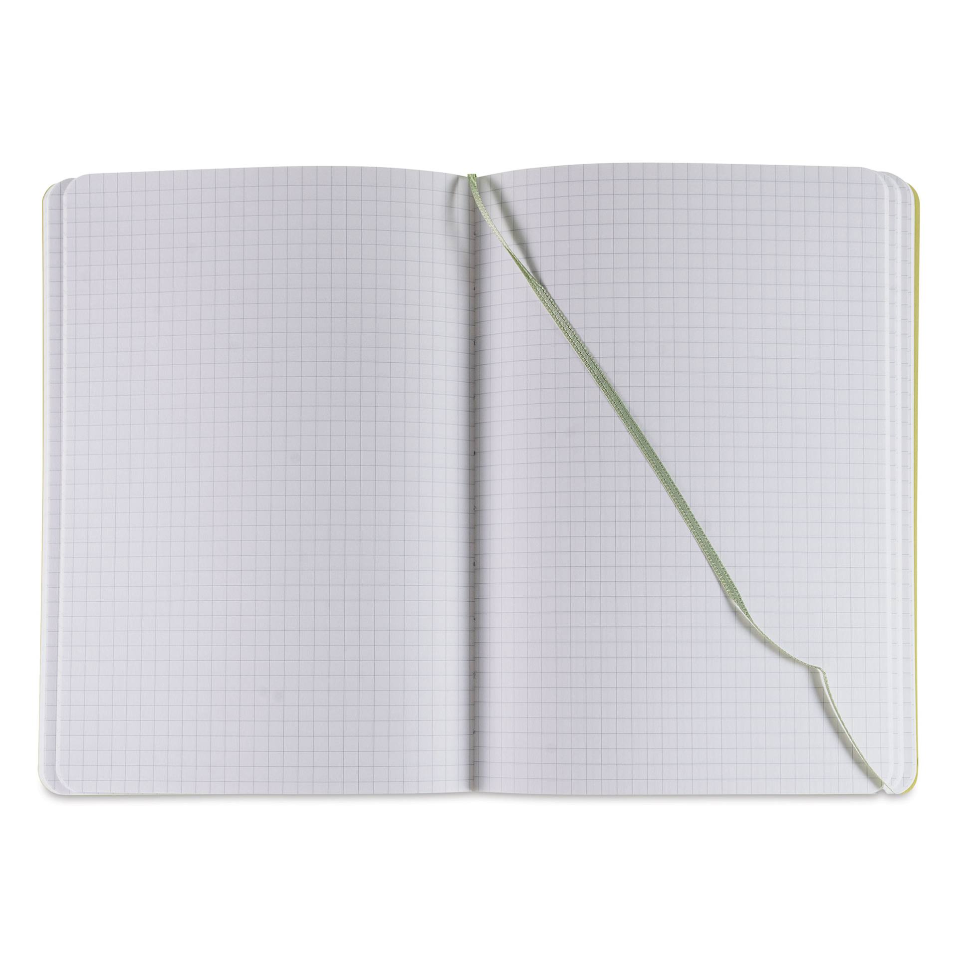 Fabriano EcoQua Plus Stitch-Bound Notebook - Lime, 5-4/5" x 8-1/4", Grid, open