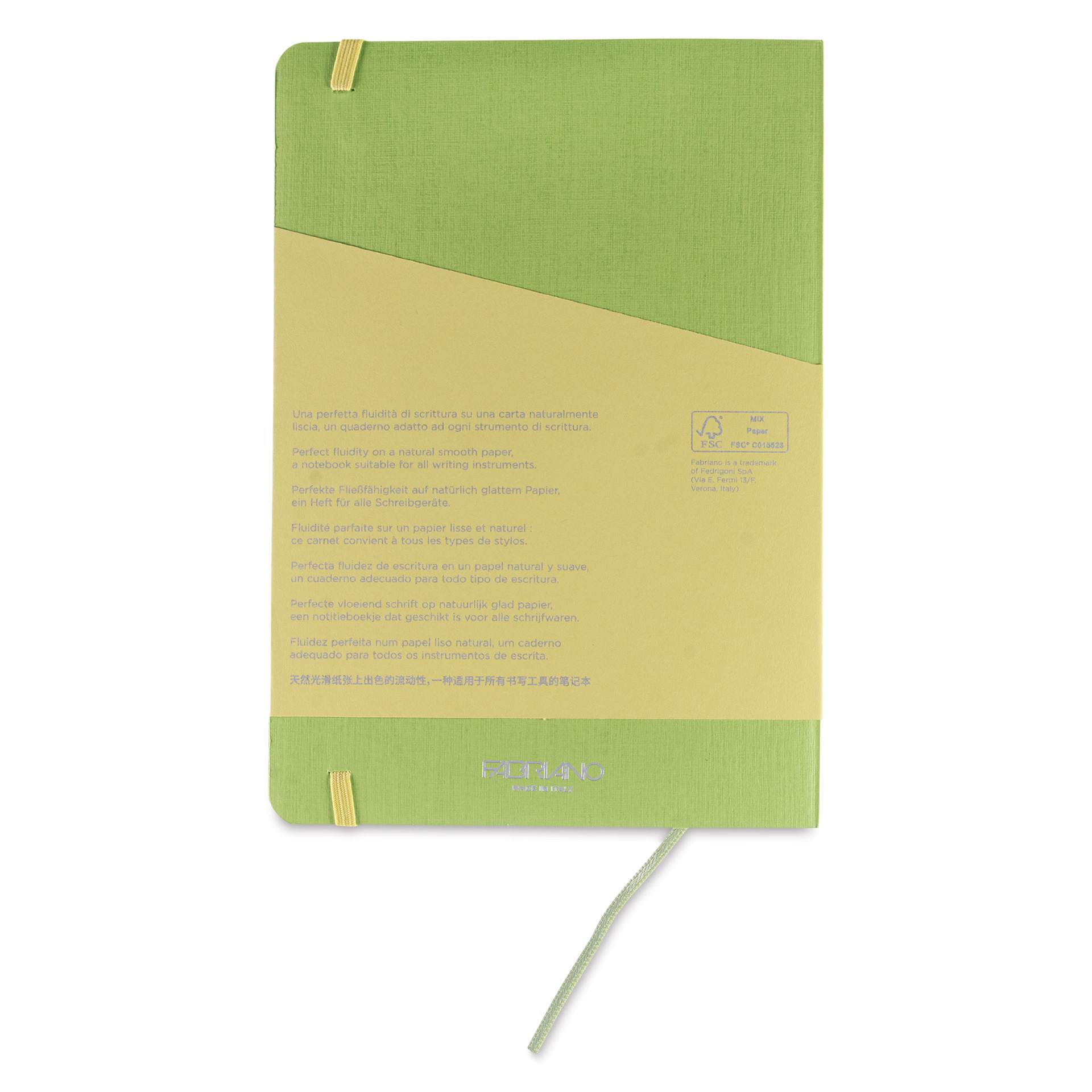Fabriano EcoQua Plus Stitch-Bound Notebook - Lime, 5-4/5" x 8-1/4", Grid, back cover