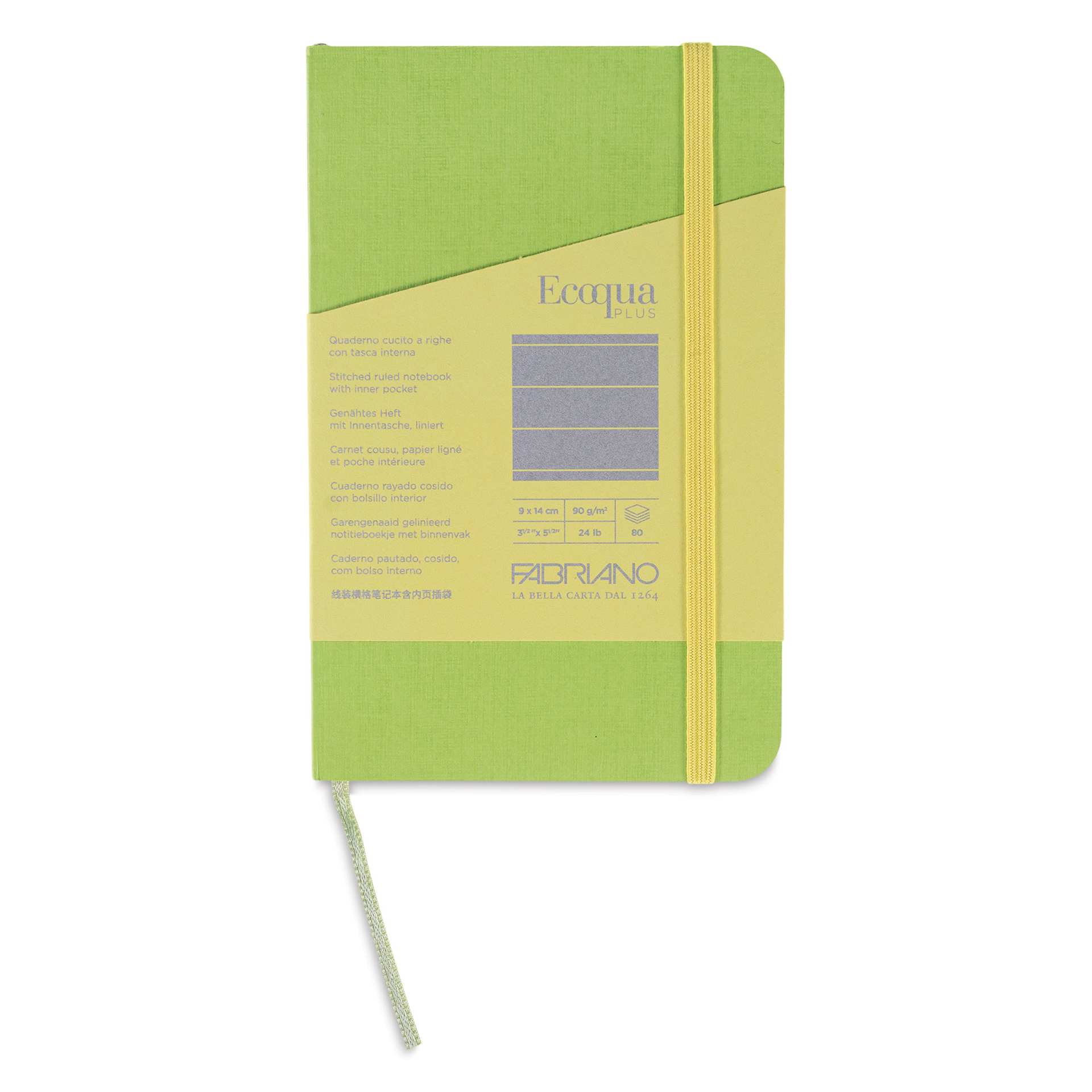Fabriano EcoQua Plus Stitch-Bound Notebook - Lime, 3-1/2" x 5-1/2", Lined, front cover