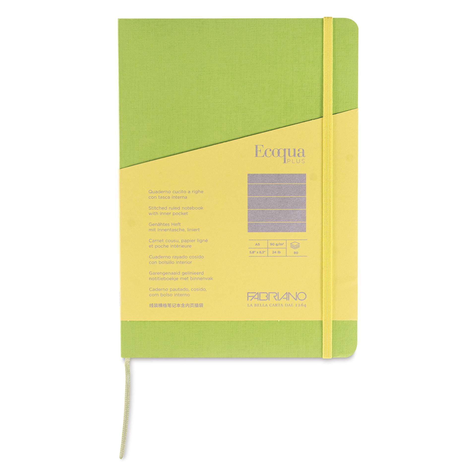 Fabriano EcoQua Plus Stitch-Bound Notebook - Lime, 5-4/5" x 8-1/4", Lined, front cover