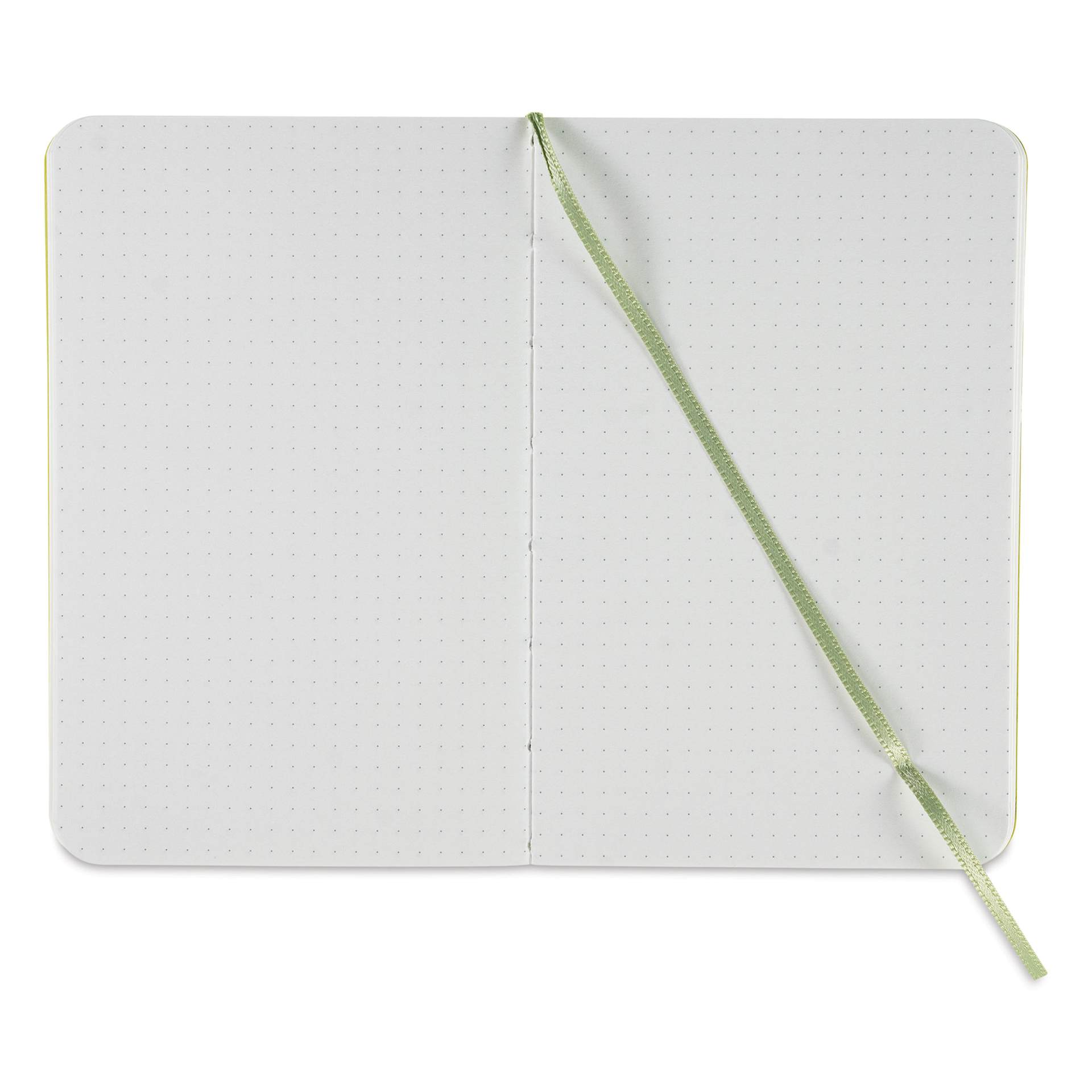 Fabriano EcoQua Plus Stitch-Bound Notebook - Lime, 3-1/2" x 5-1/2", Dot Grid, open