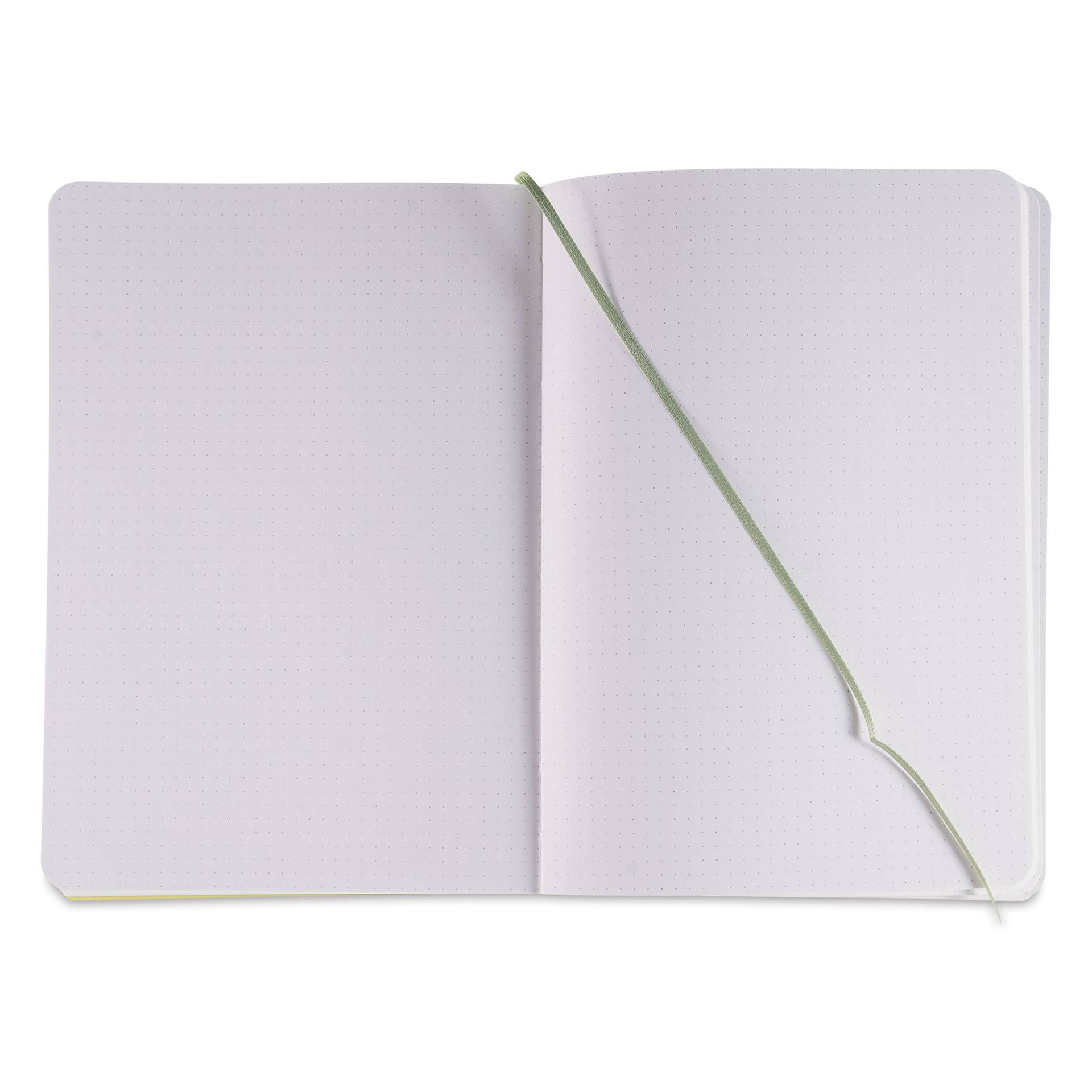 Fabriano EcoQua Plus Stitch-Bound Notebook - Lime, 5-4/5" x 8-1/4", Dot Grid, open