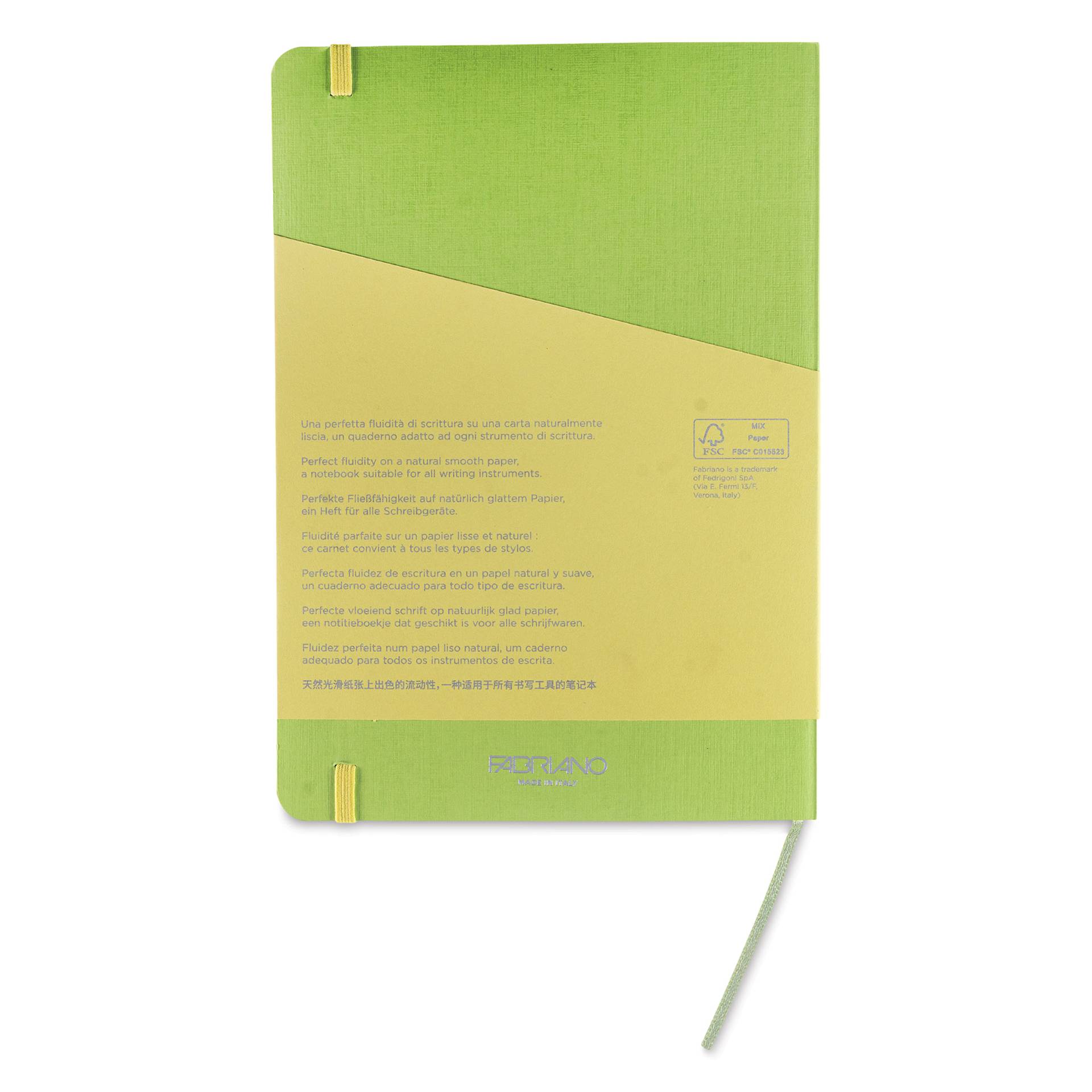 Fabriano EcoQua Plus Stitch-Bound Notebook - Lime, 5-4/5" x 8-1/4", Dot Grid, back cover