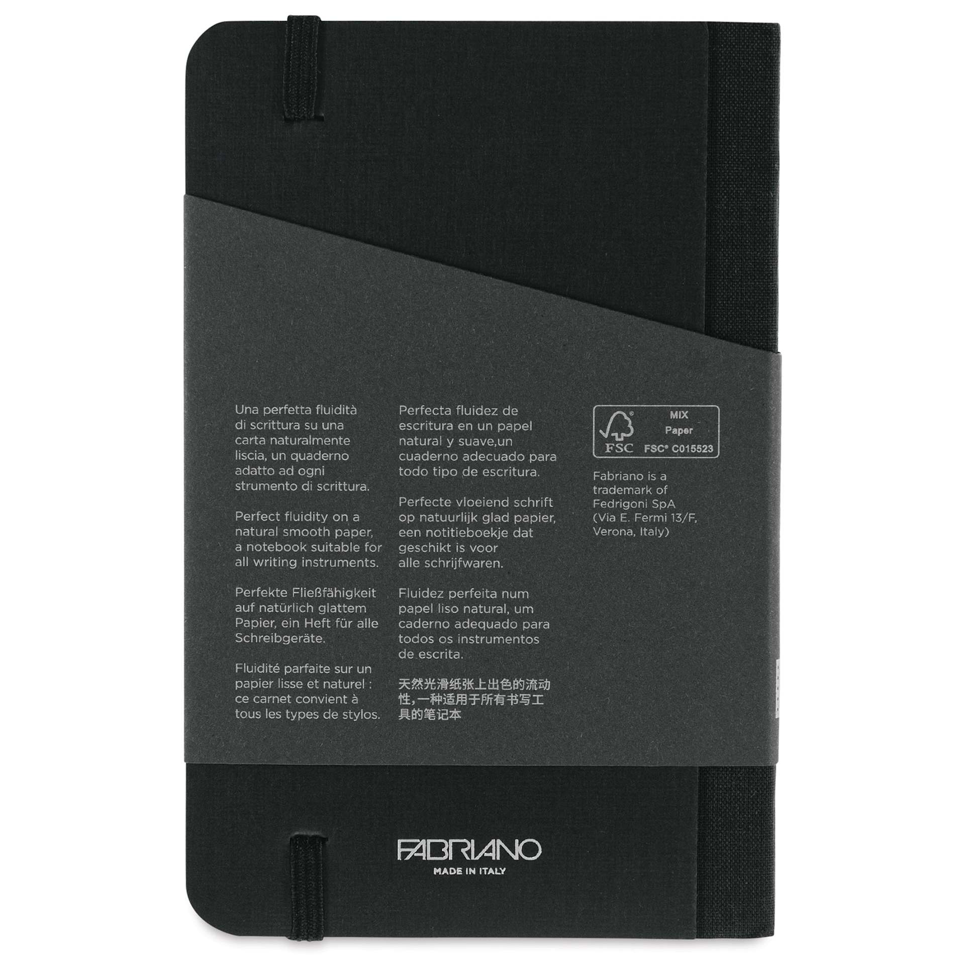 Fabriano Ecoqua Plus Fabric-Bound Notebook - Black, 3-1/2" x 5-1/2", Dot Grid, back cover