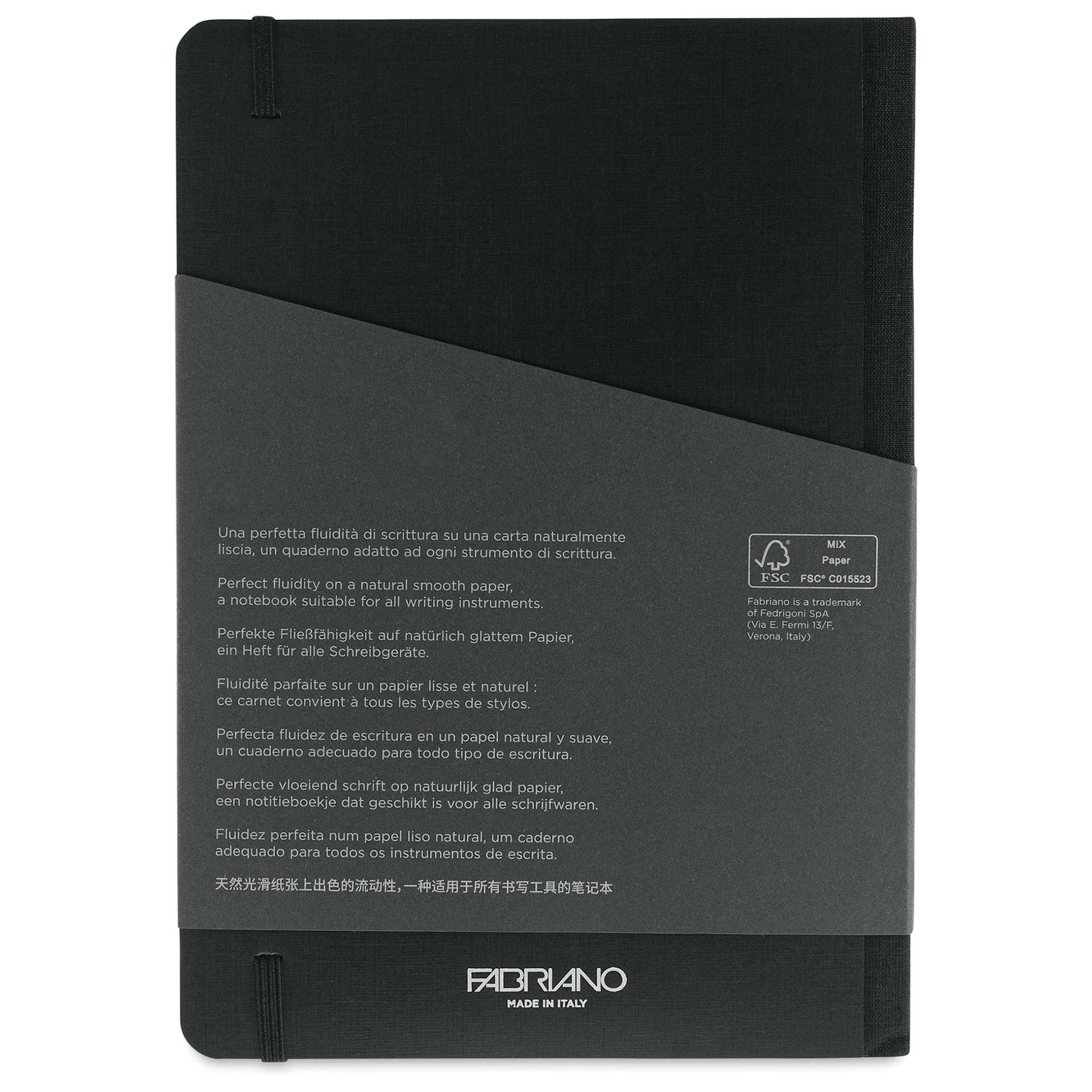 Fabriano Ecoqua Plus Fabric-Bound Notebook - Black, 5-4/5" x 8-1/4", Dot Grid, back cover