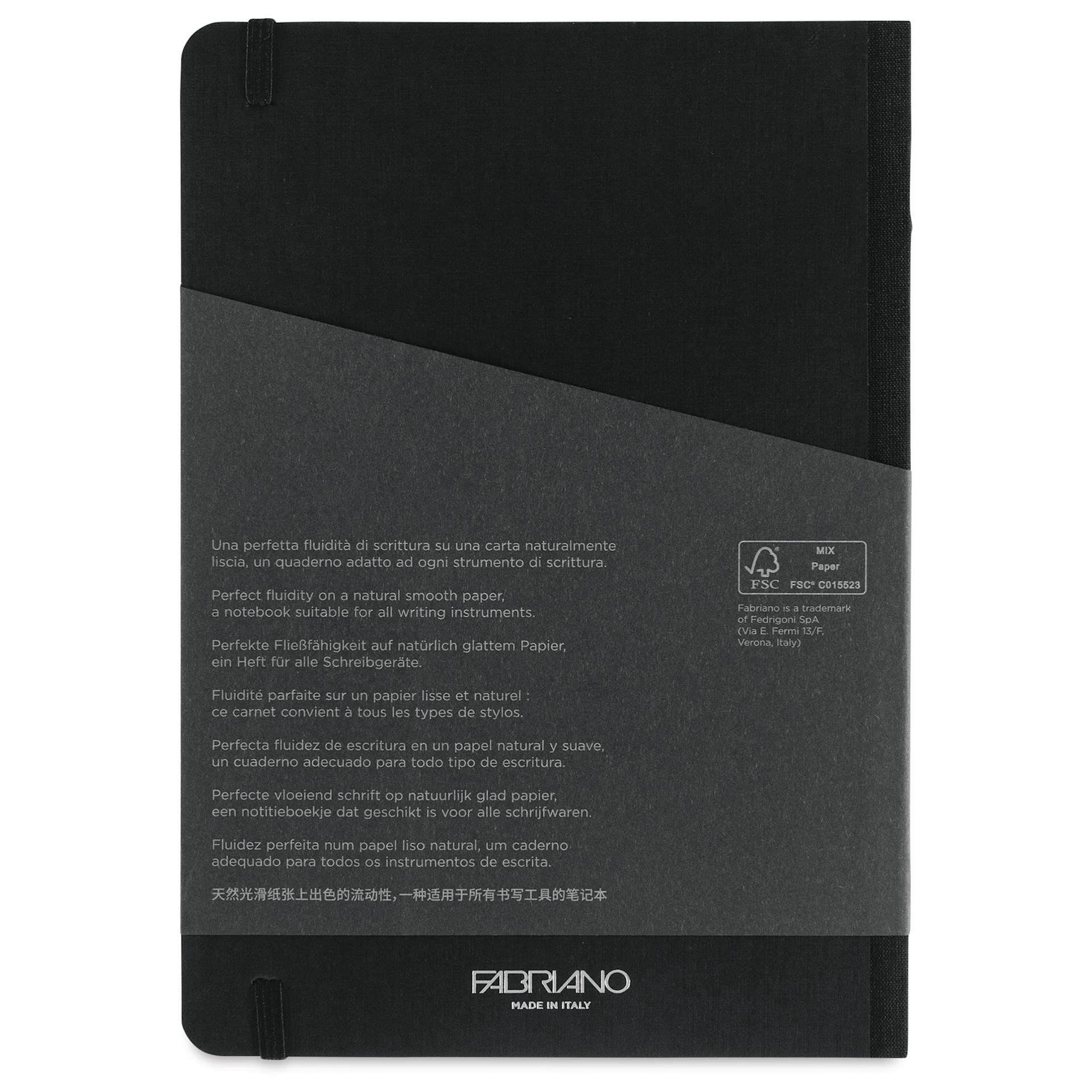 Fabriano Ecoqua Plus Fabric-Bound Notebook - Black, 5-4/5" x 8-1/4", Lined, back cover