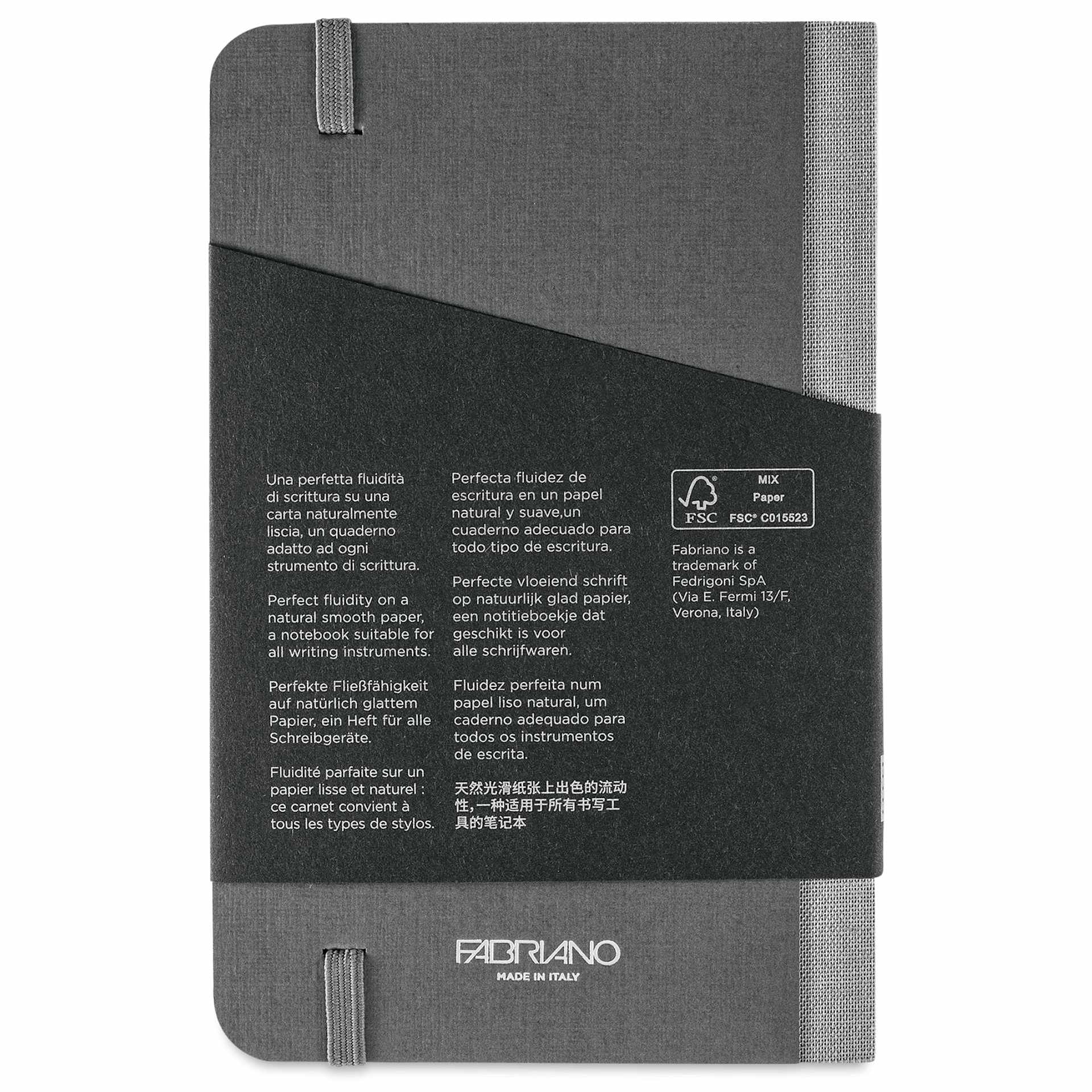 Fabriano Ecoqua Plus Fabric-Bound Notebook - Grey, 3-1/2" x 5-1/2", Dot Grid, back cover