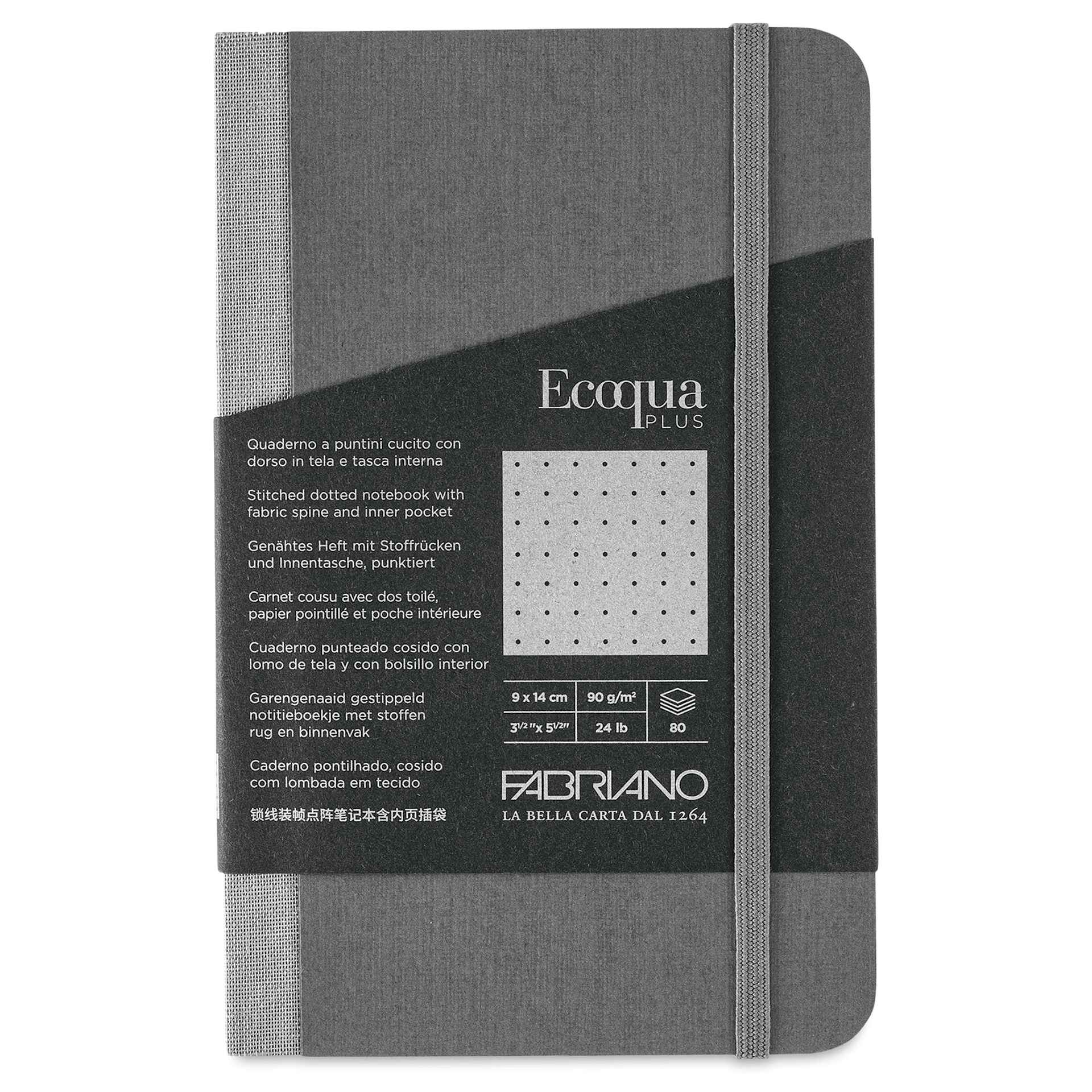 Fabriano Ecoqua Plus Fabric-Bound Notebook - Grey, 3-1/2" x 5-1/2", Dot Grid, front cover