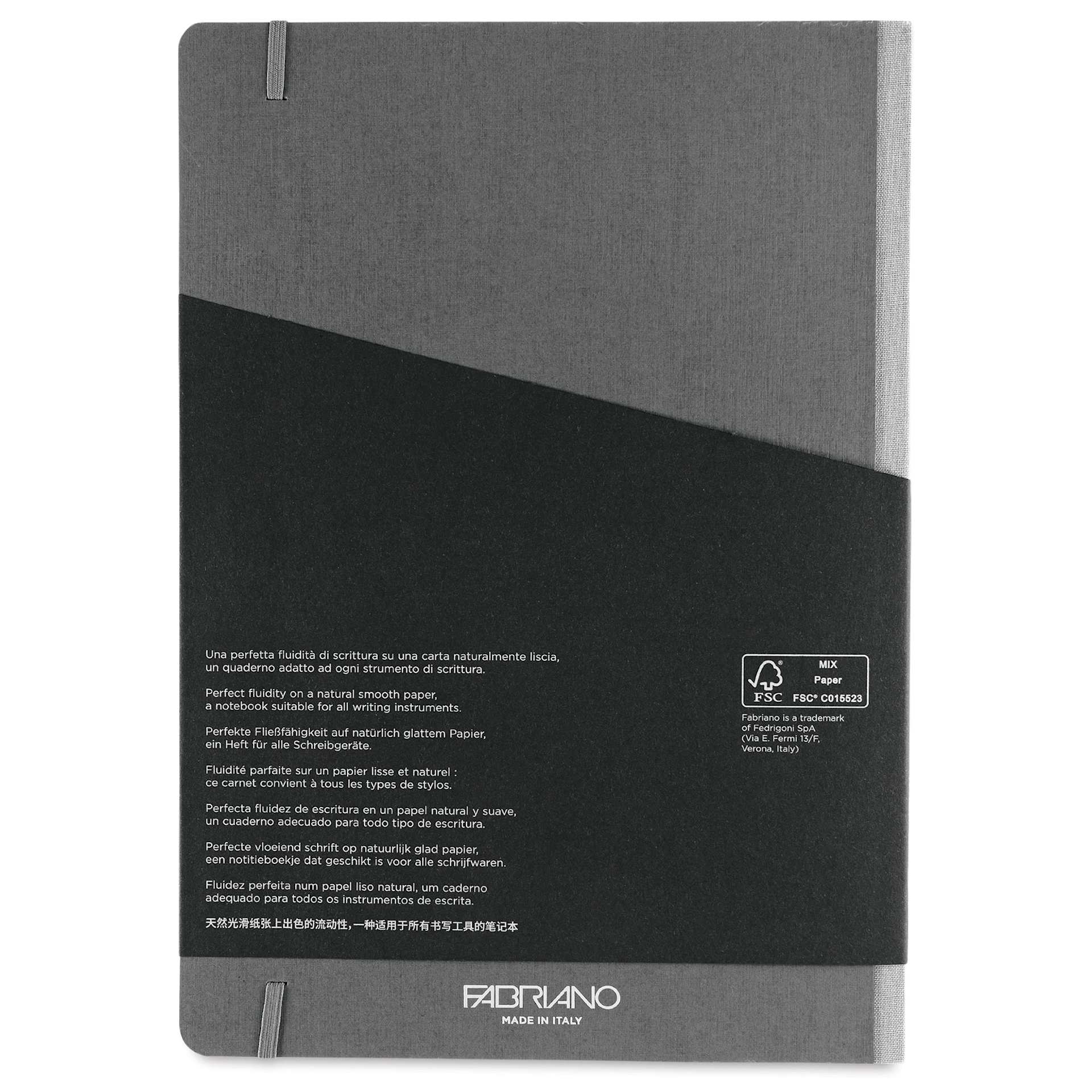 Fabriano Ecoqua Plus Fabric-Bound Notebook - Grey, 8-1/4" x 11-7/10", Lined, back cover