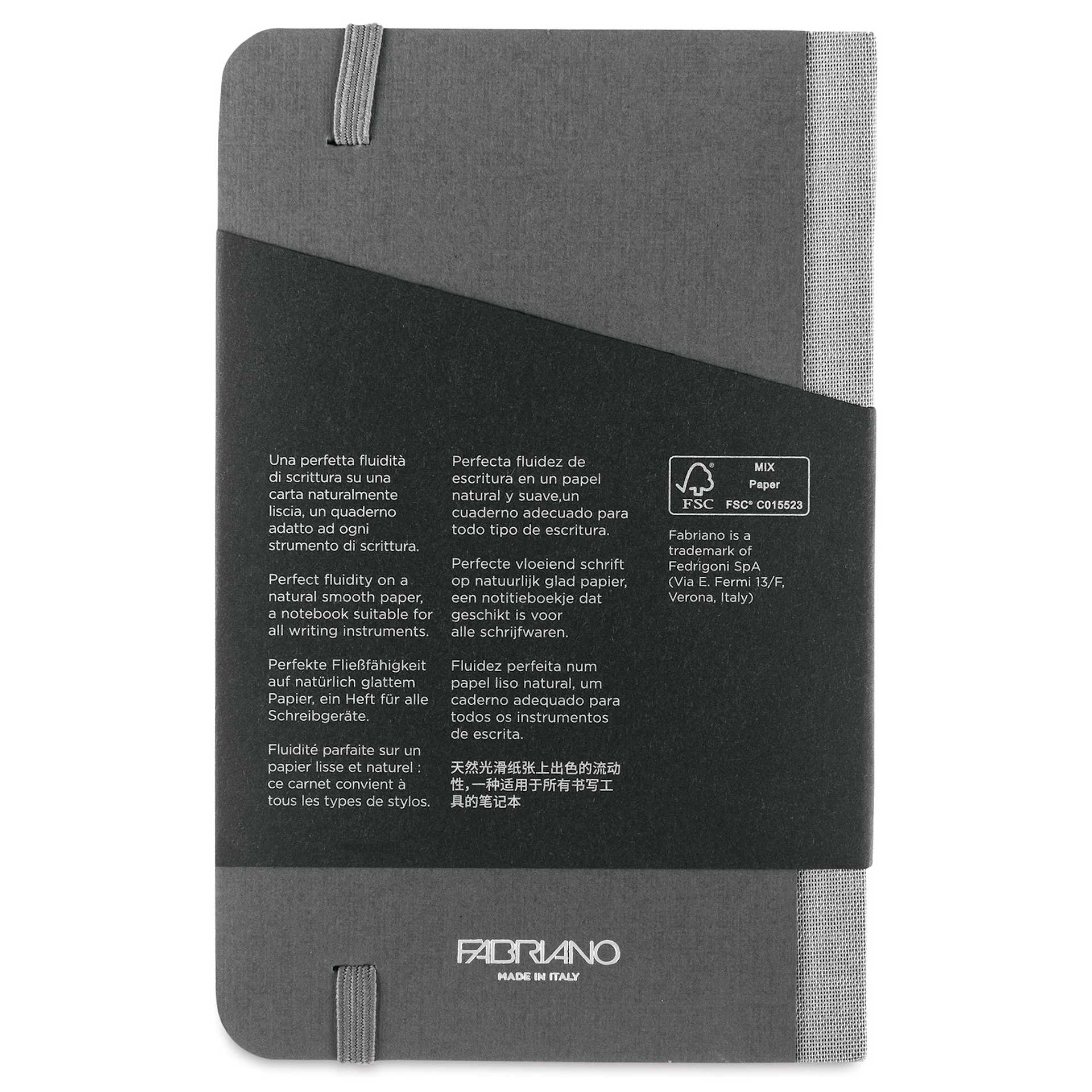 Fabriano Ecoqua Plus Fabric-Bound Notebook - Grey, 3-1/2" x 5-1/2", Lined, back cover