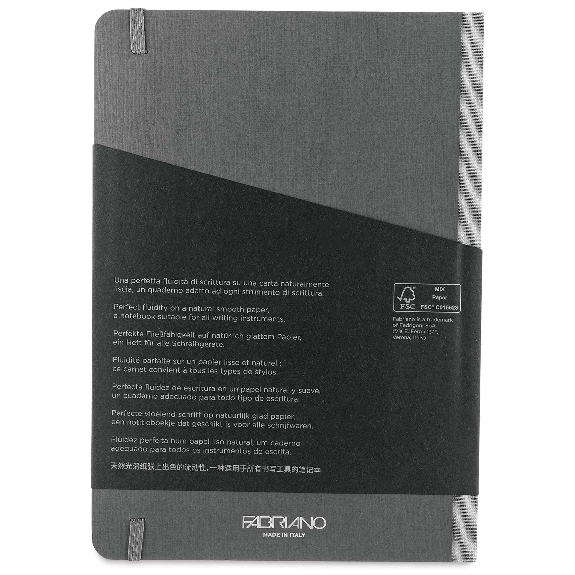 Fabriano Ecoqua Plus Fabric-Bound Notebook - Grey, 5-4/5" x 8-1/4", Lined, back cover