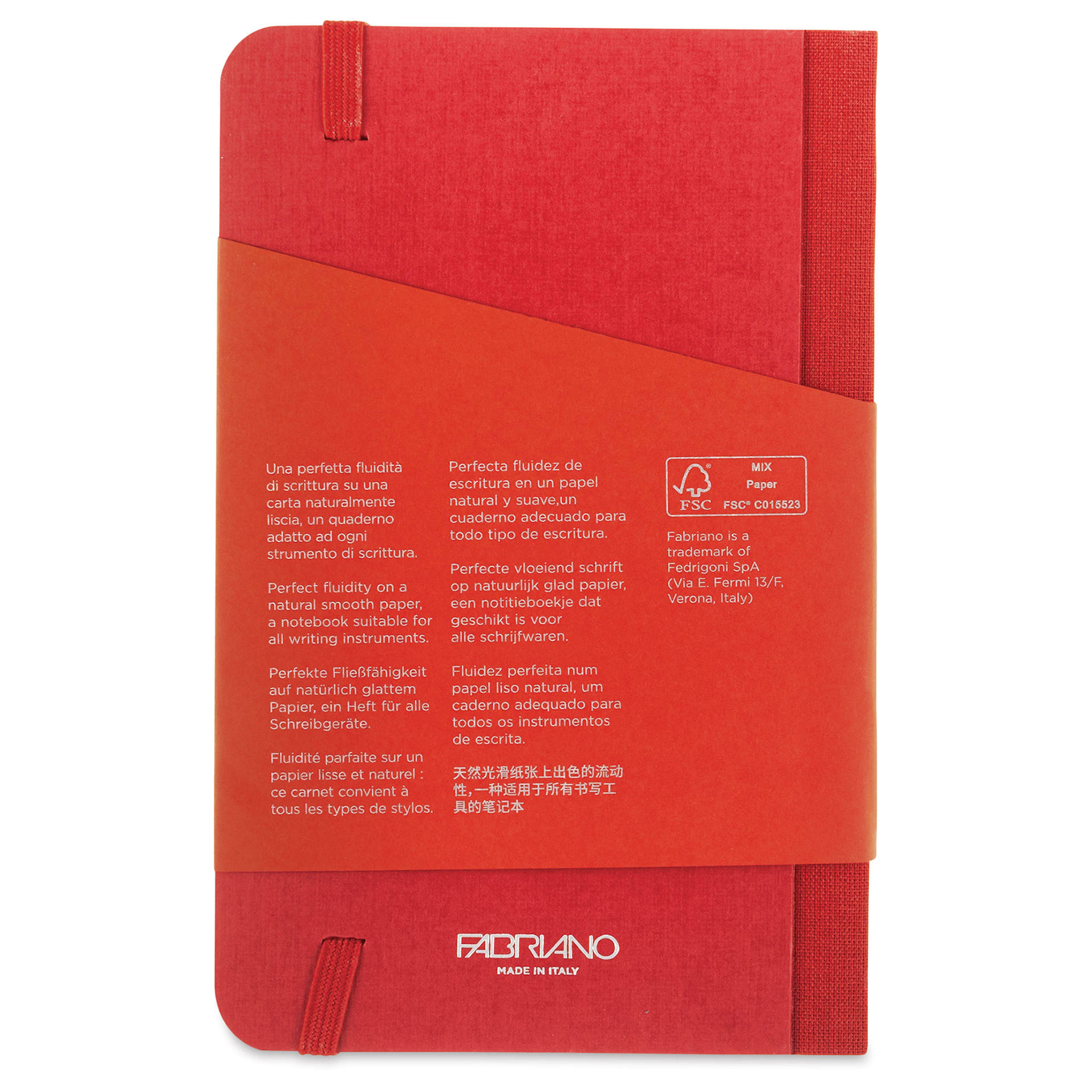 Fabriano Ecoqua Plus Fabric-Bound Notebook - Red, 3-1/2" x 5-1/2", Lined, back cover