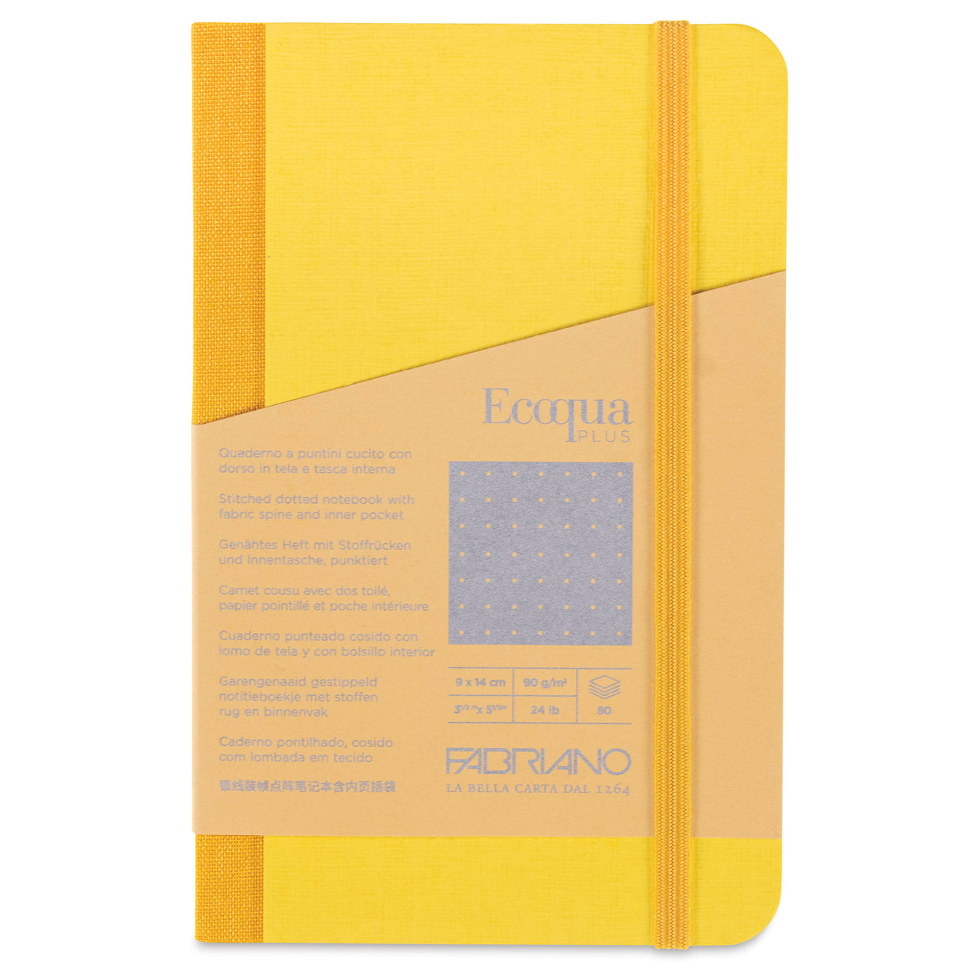 Fabriano Ecoqua Plus Fabric-Bound Notebook - Yellow, 3-1/2" x 5-1/2", Dot Grid, front cover