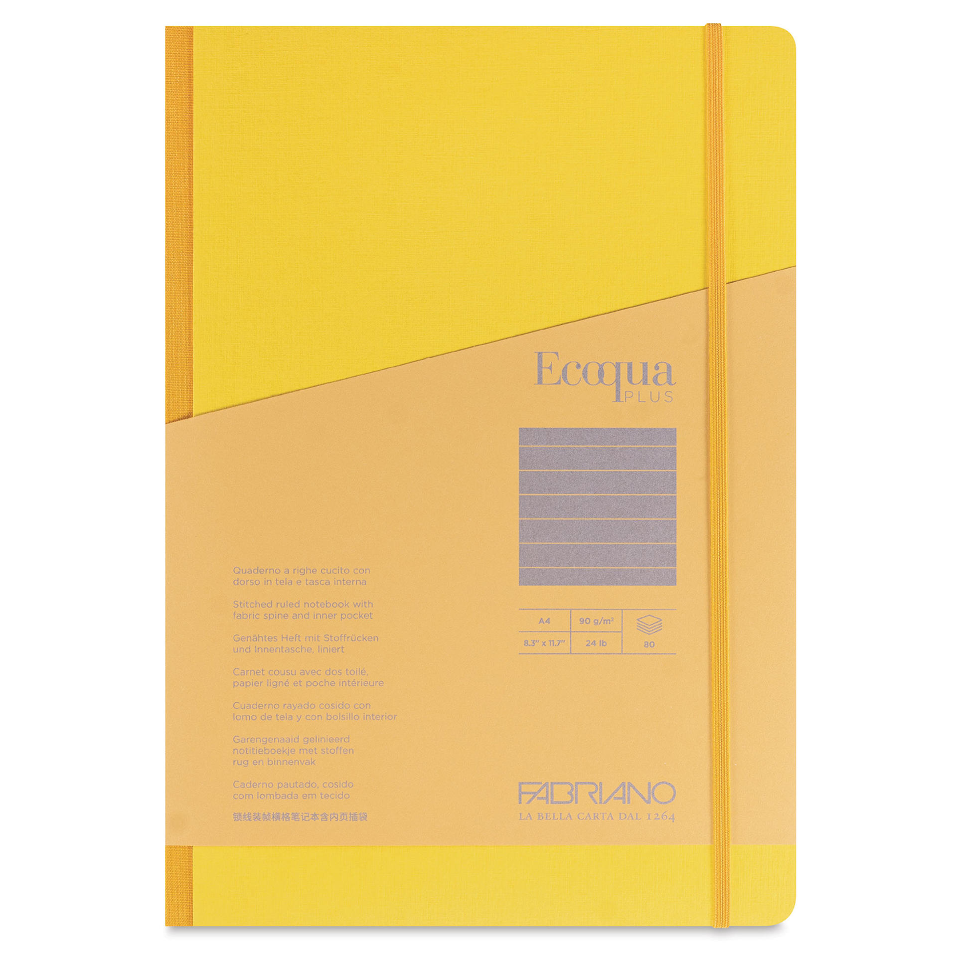 Fabriano Ecoqua Plus Fabric-Bound Notebook - Yellow, 8-1/4" x 11-7/10", Lined, front cover