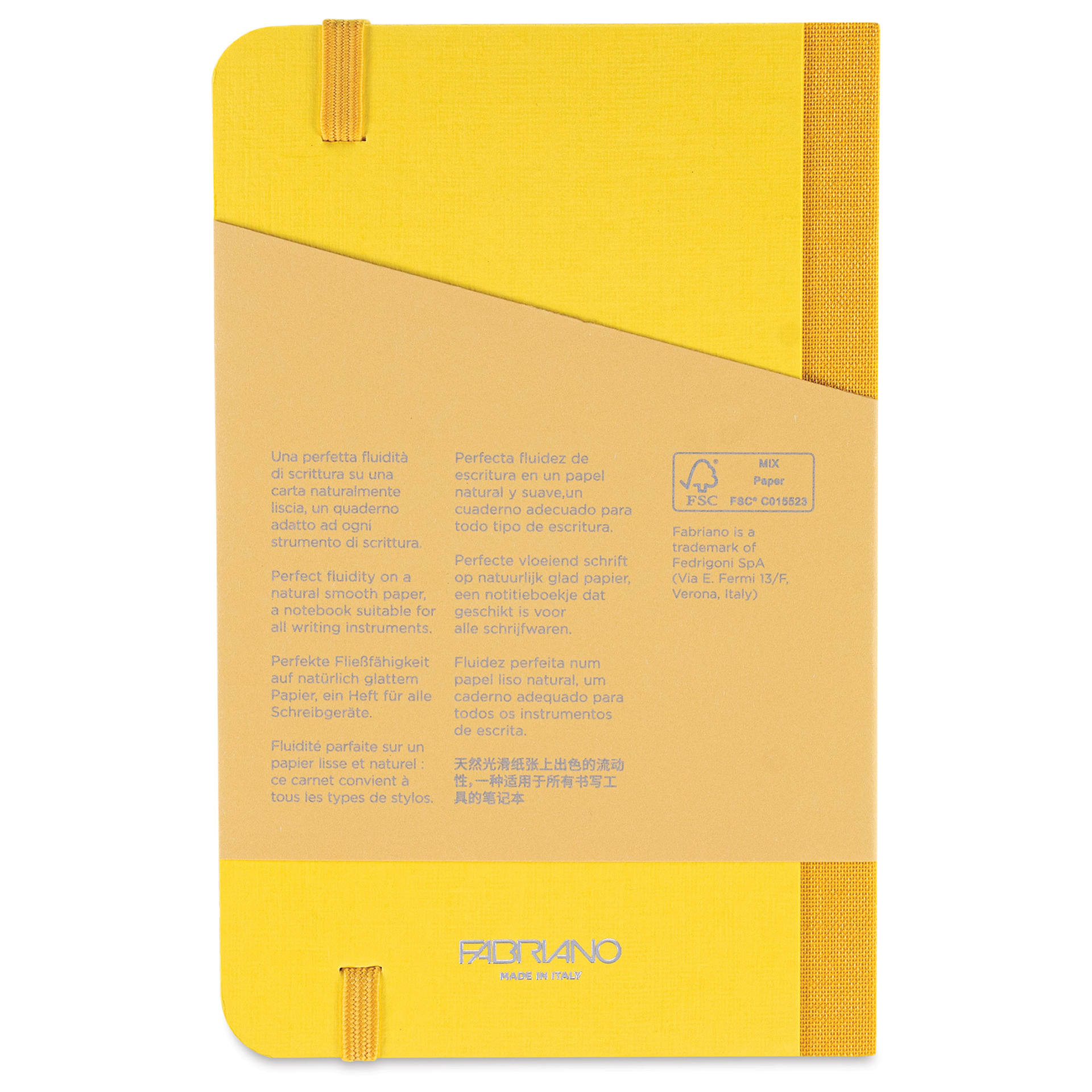 Fabriano Ecoqua Plus Fabric-Bound Notebook - Yellow, 3-1/2" x 5-1/2", Lined, back cover