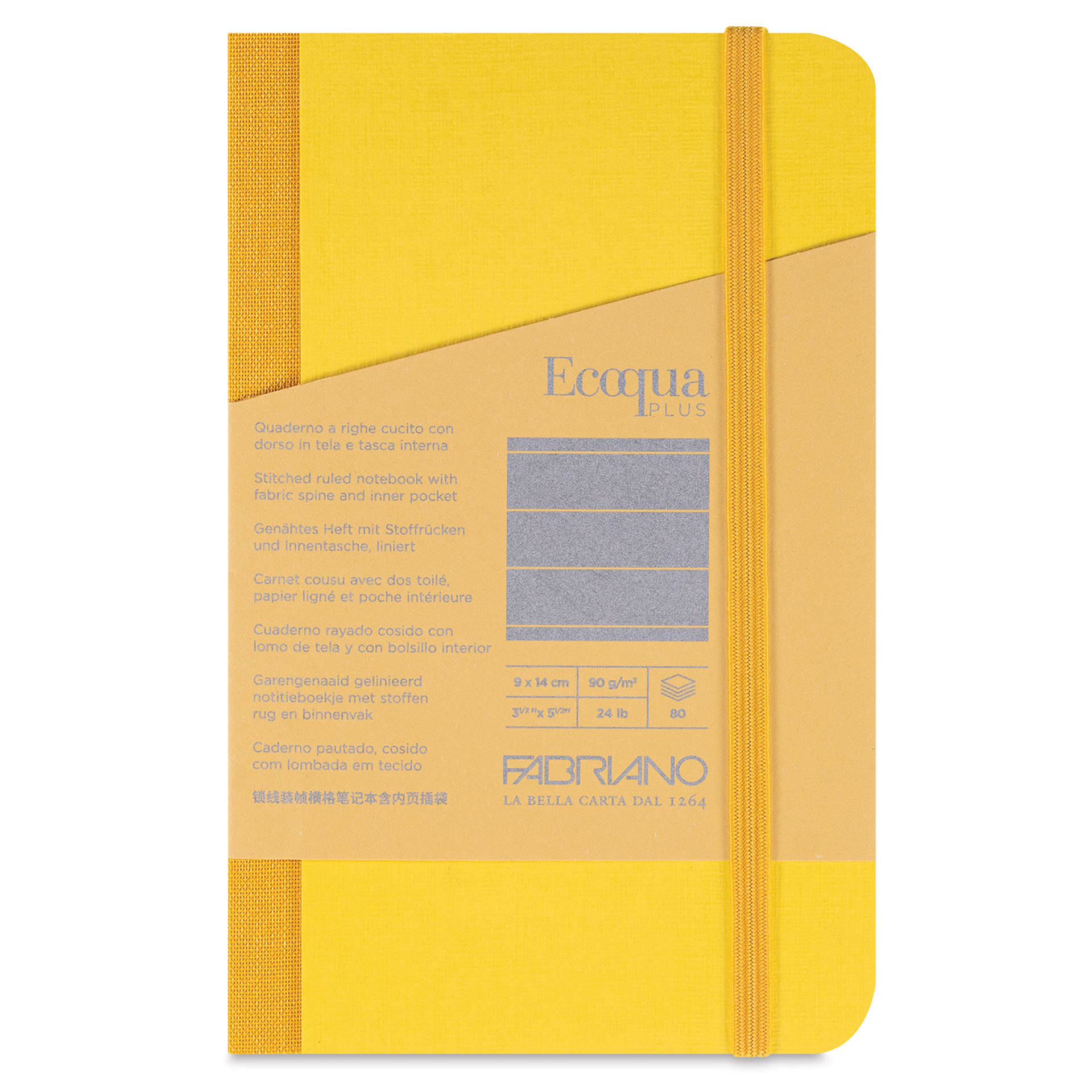 Fabriano Ecoqua Plus Fabric-Bound Notebook - Yellow, 3-1/2" x 5-1/2", Lined, front cover