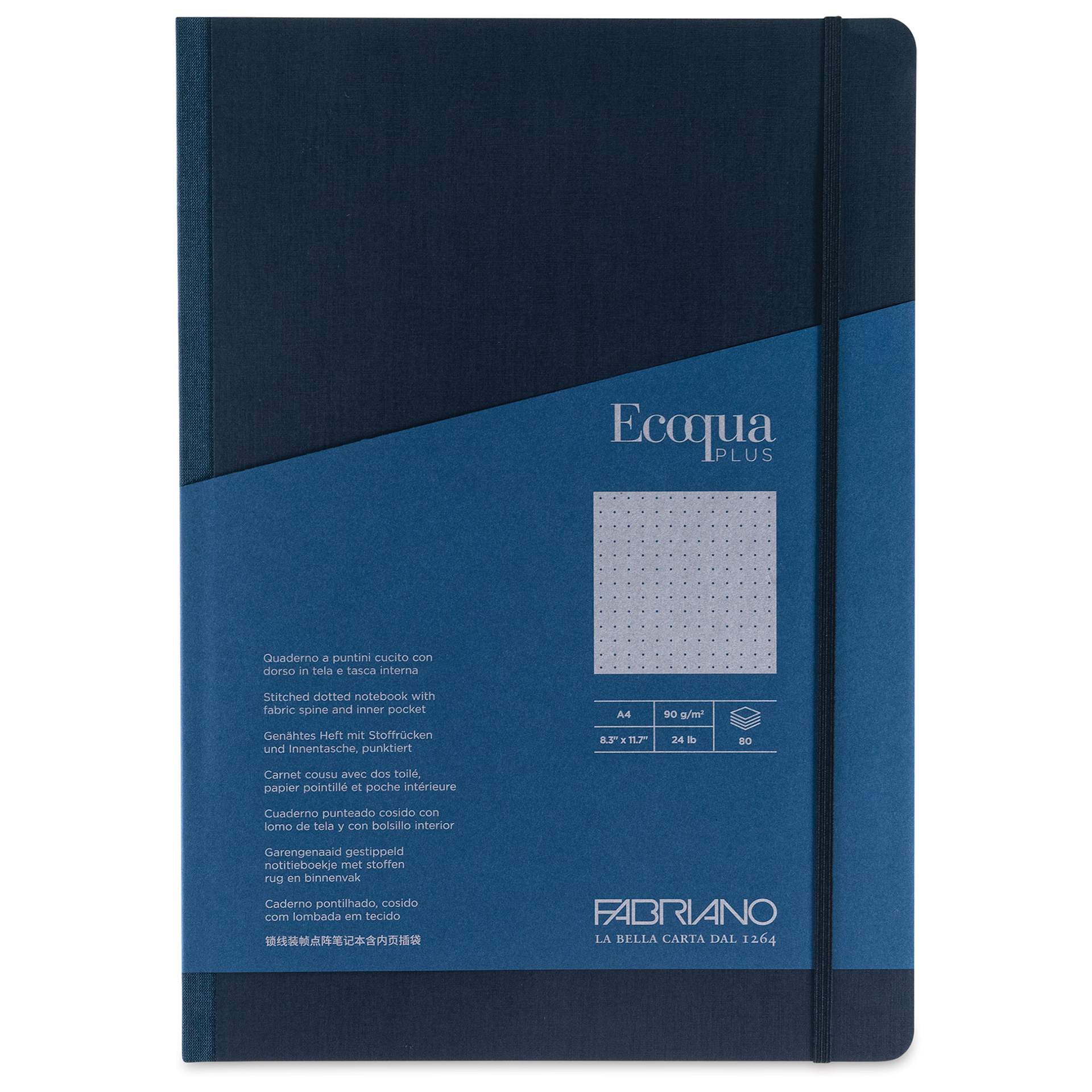 Fabriano Ecoqua Plus Fabric-Bound Notebook - Navy, 8-1/4" x 11-7/10", Dot Grid, front cover