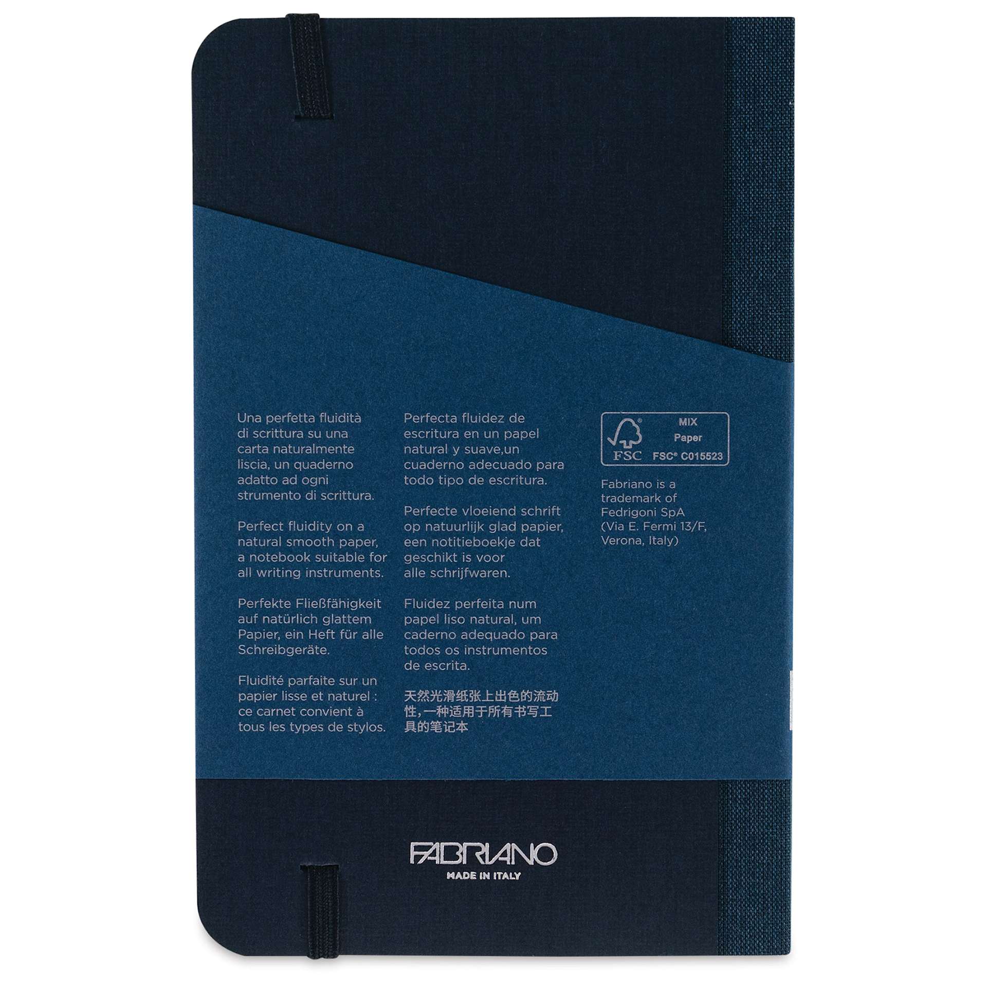 Fabriano Ecoqua Plus Fabric-Bound Notebook - Navy, 3-1/2" x 5-1/2", Dot Grid, back cover