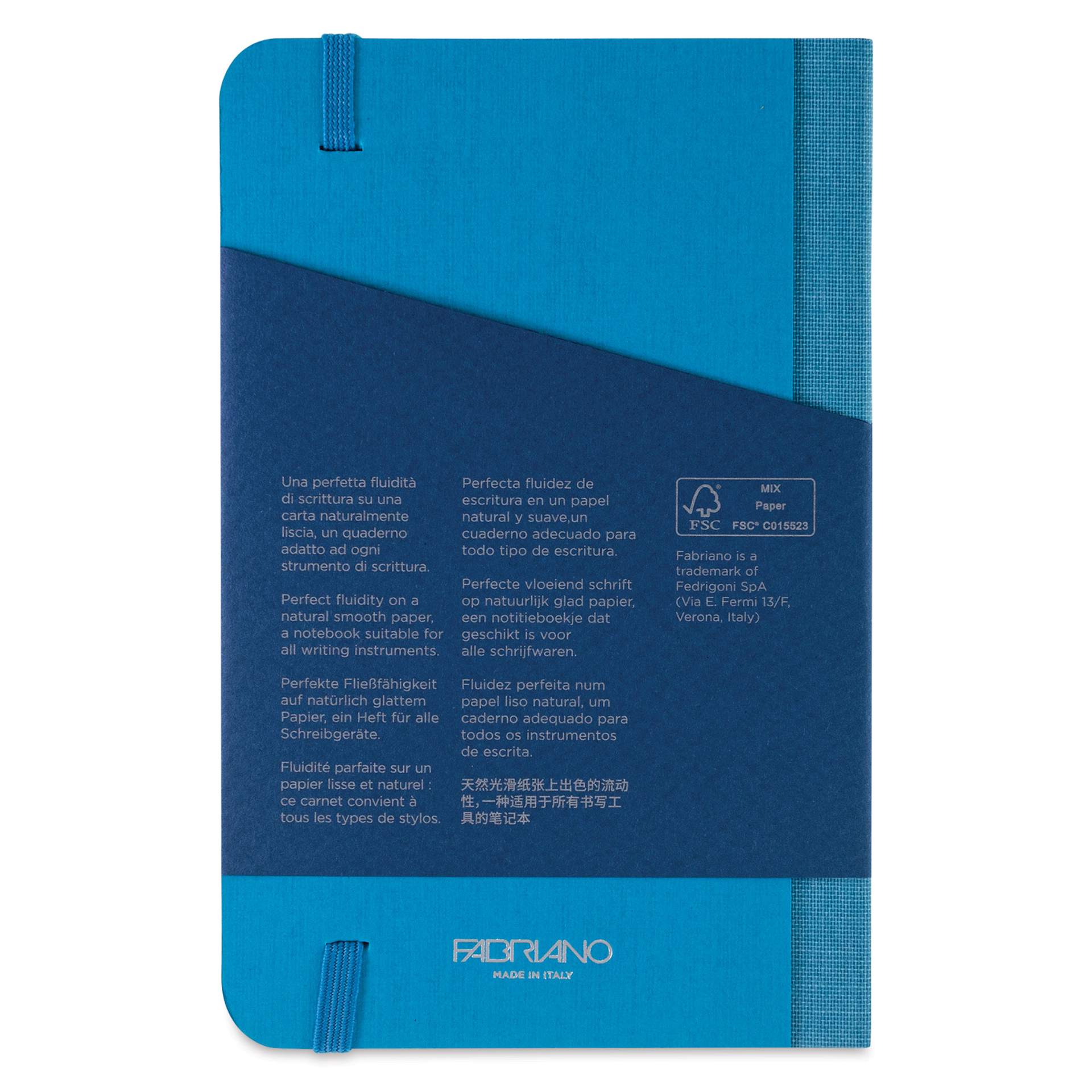 Fabriano Ecoqua Plus Fabric-Bound Notebook - Turquoise, 3-1/2" x 5-1/2", Dot Grid, back cover