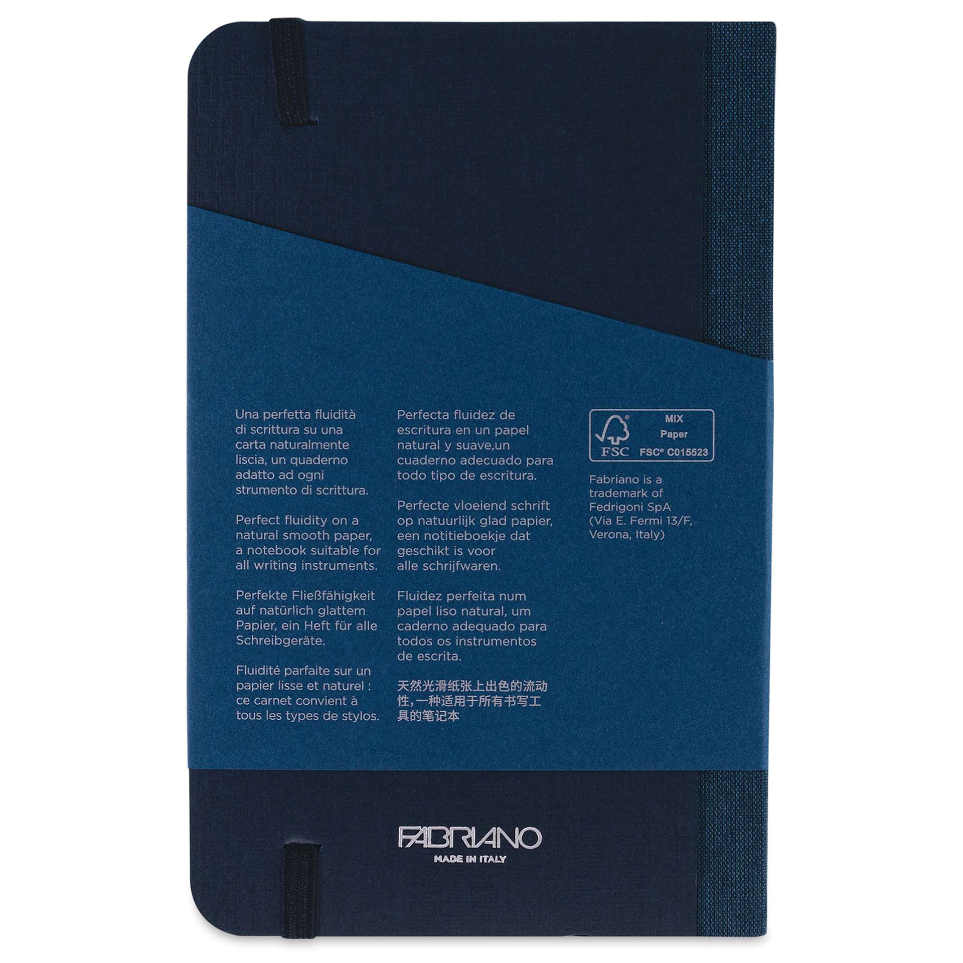 Fabriano Ecoqua Plus Fabric-Bound Notebook - Navy, 3-1/2" x 5-1/2", Lined, back cover