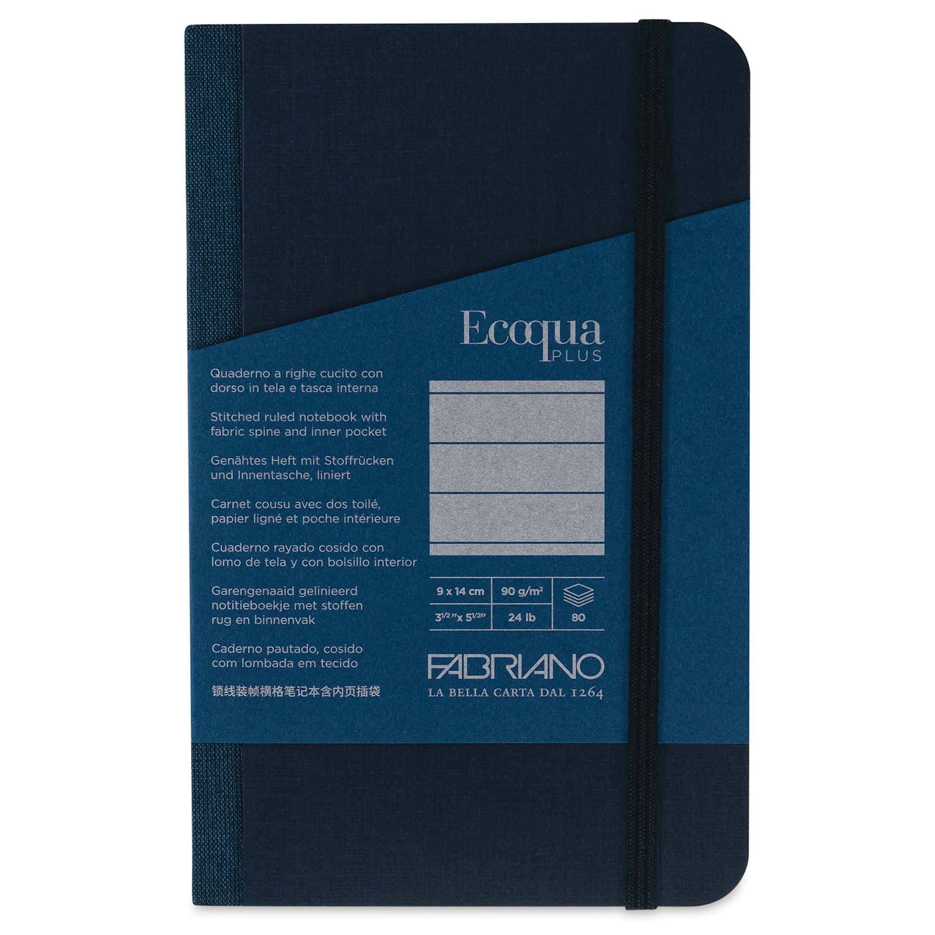 Fabriano Ecoqua Plus Fabric-Bound Notebook - Navy, 3-1/2" x 5-1/2", Lined, front cover
