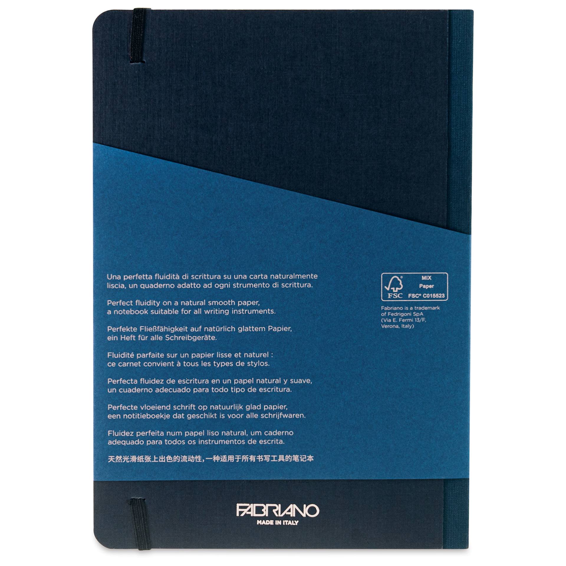 Fabriano Ecoqua Plus Fabric-Bound Notebook - Navy, 5-4/5" x 8-1/4", Lined, back cover