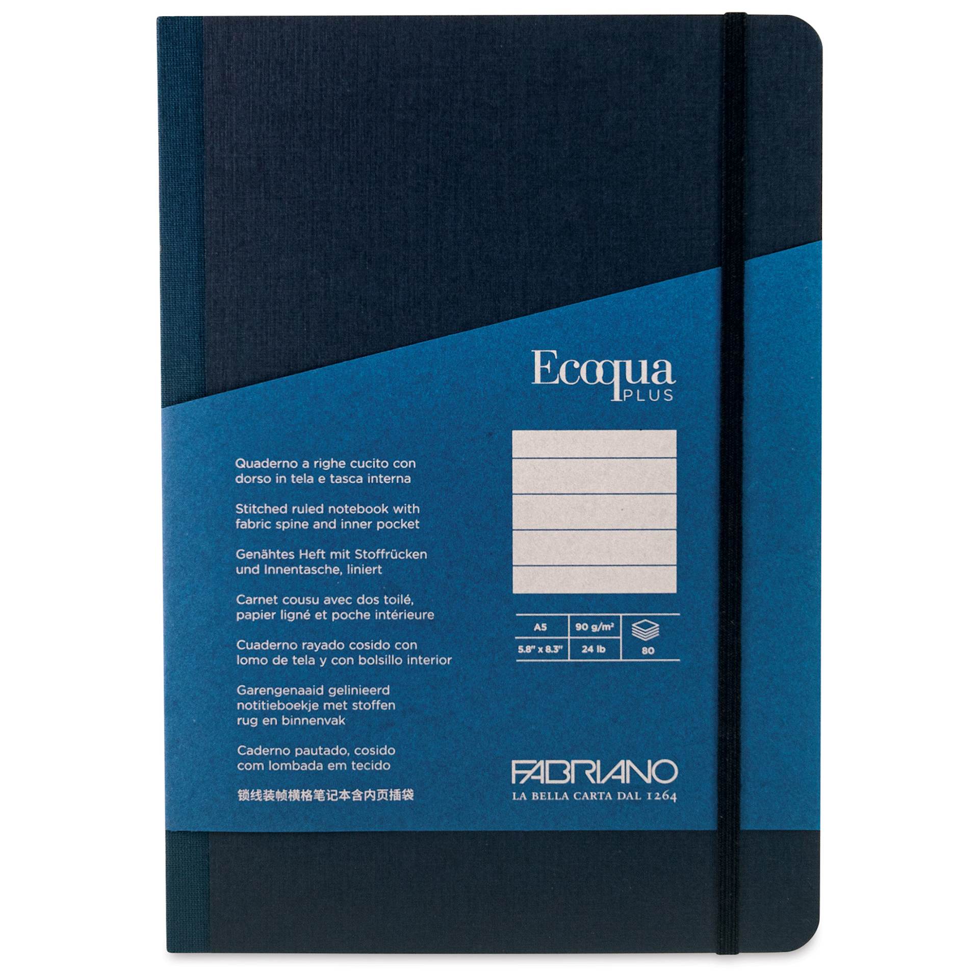 Fabriano Ecoqua Plus Fabric-Bound Notebook - Navy, 5-4/5" x 8-1/4", Lined, front cover