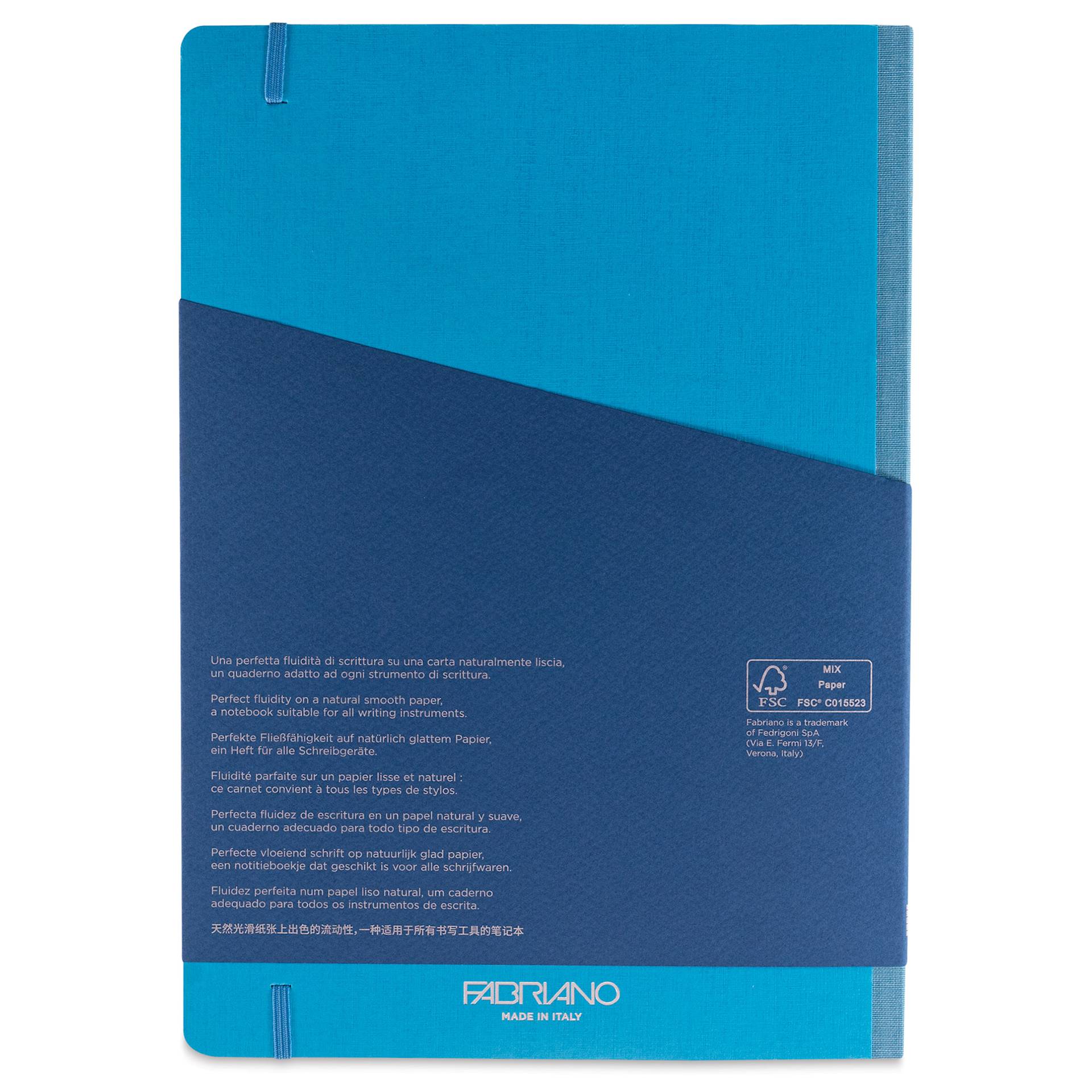 Fabriano Ecoqua Plus Fabric-Bound Notebook - Turquoise, 8-1/4" x 11-7/10", Lined, back cover