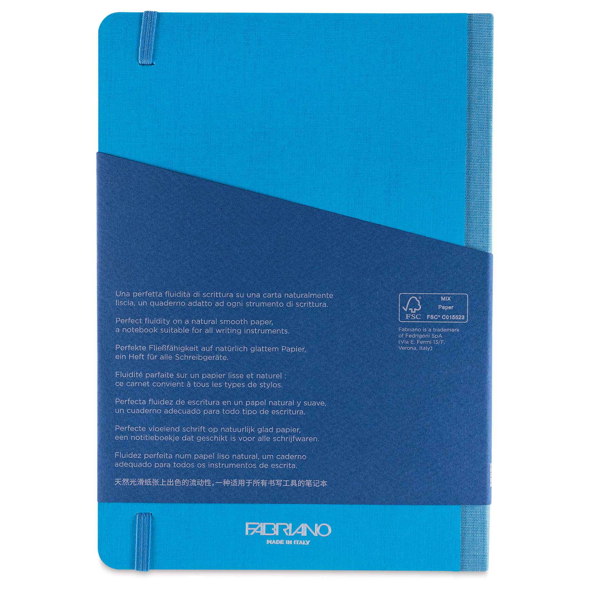 Fabriano Ecoqua Plus Fabric-Bound Notebook - Turquoise, 5-4/5" x 8-1/4", Lined, back cover