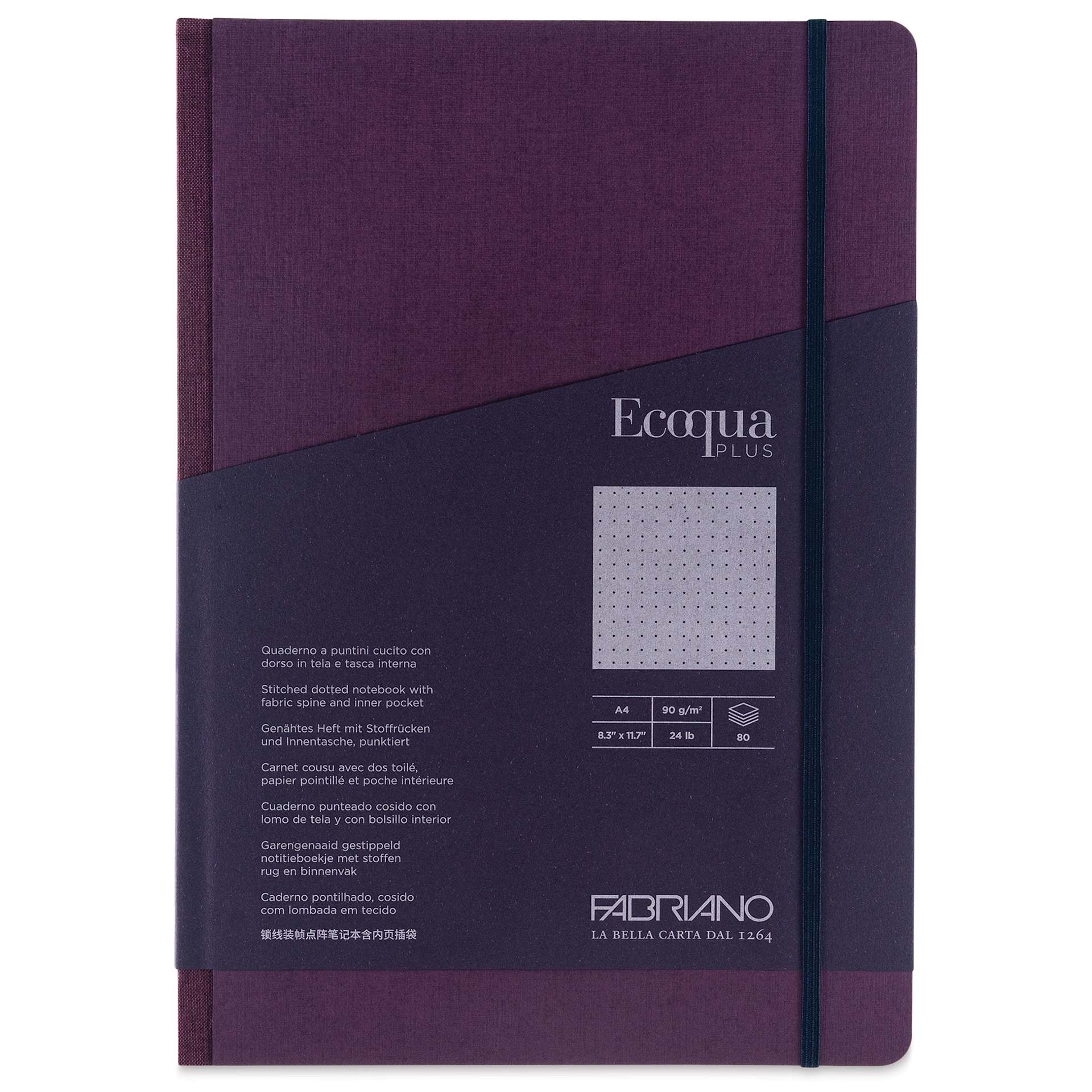Fabriano Ecoqua Plus Fabric-Bound Notebook - Wine, 8-1/4" x 11-7/10", Dot Grid, front cover