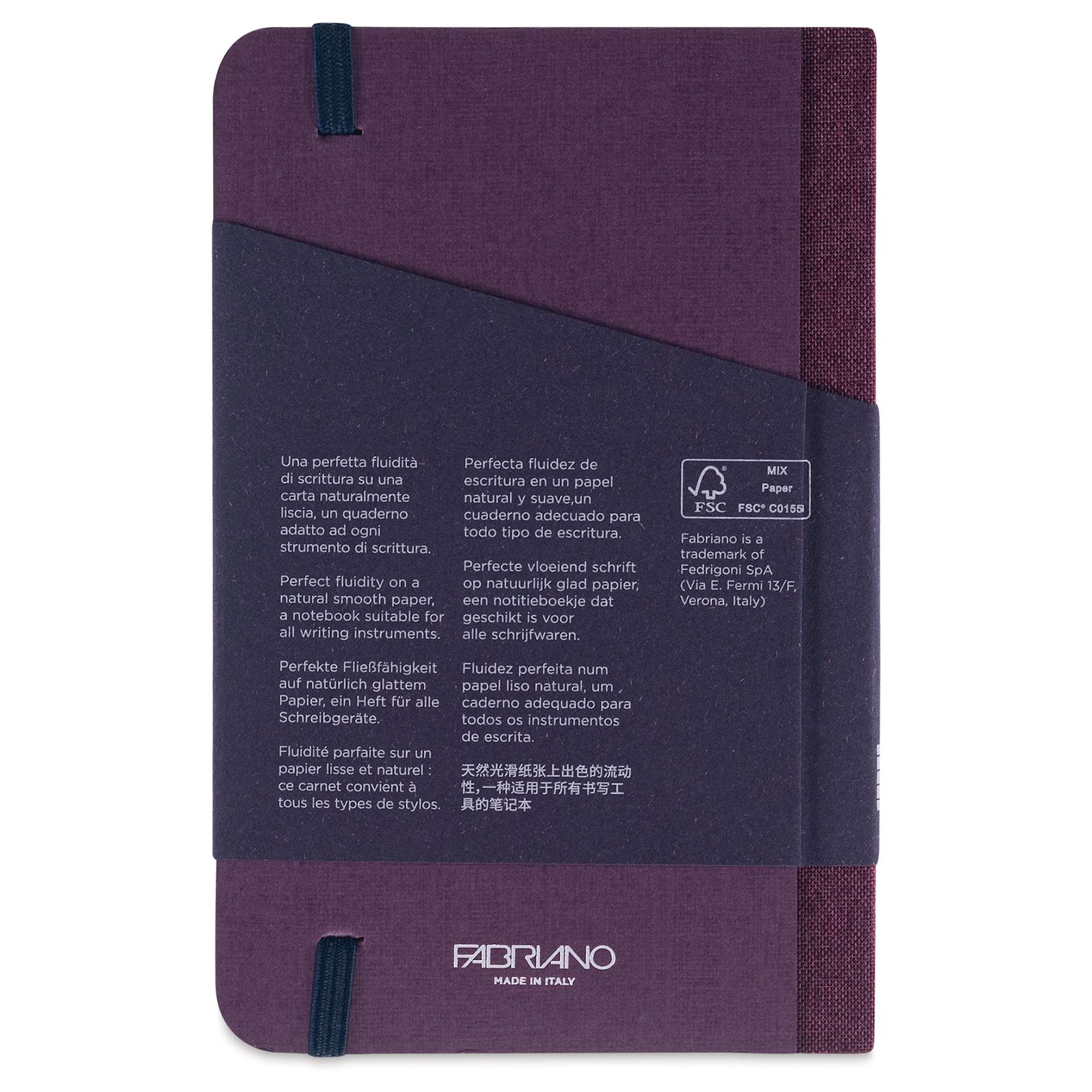 Fabriano Ecoqua Plus Fabric-Bound Notebook - Wine, 3-1/2" x 5-1/2", Lined, back cover