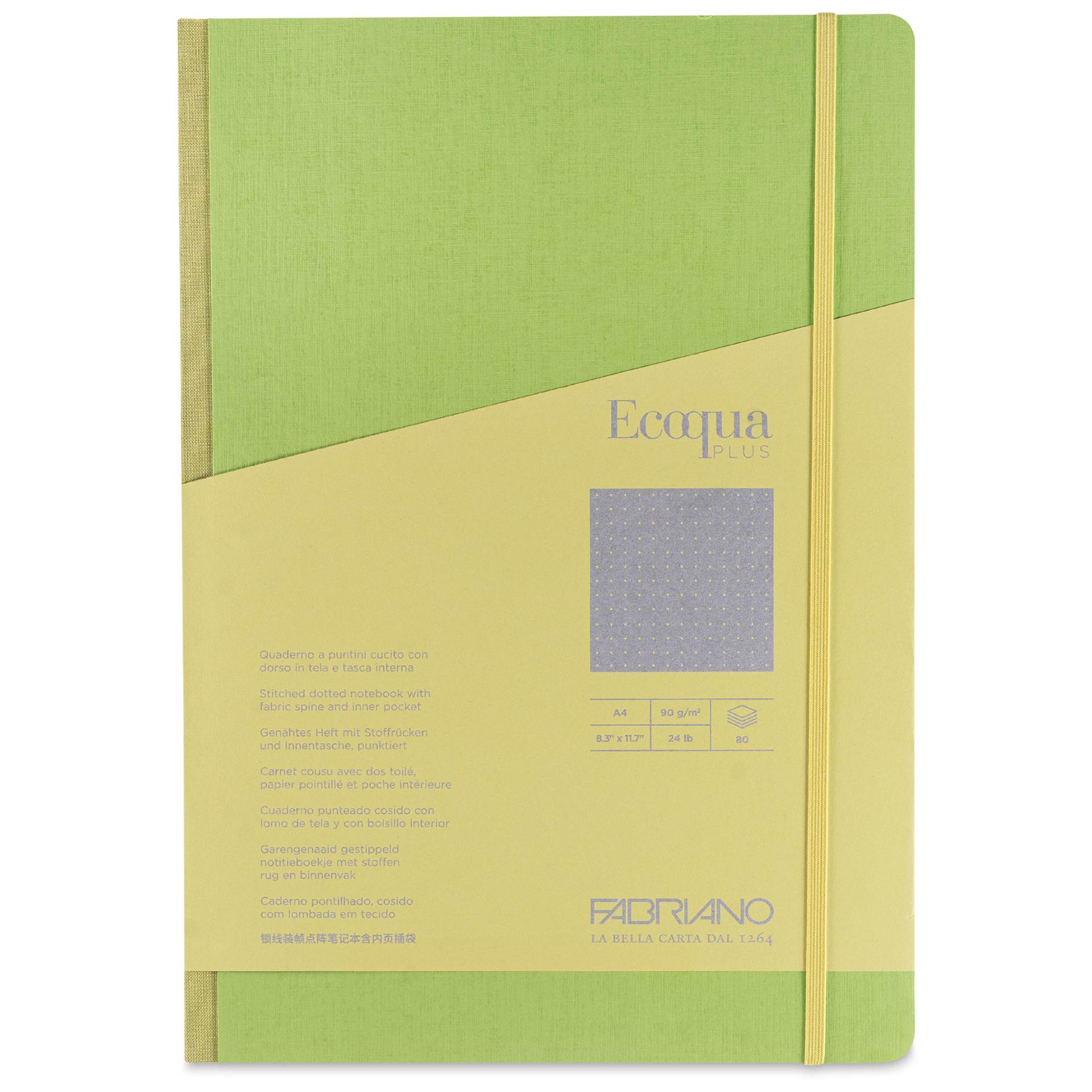 Fabriano Ecoqua Plus Fabric-Bound Notebook - Lime, 8-1/4" x 11-7/10", Dot Grid, front cover