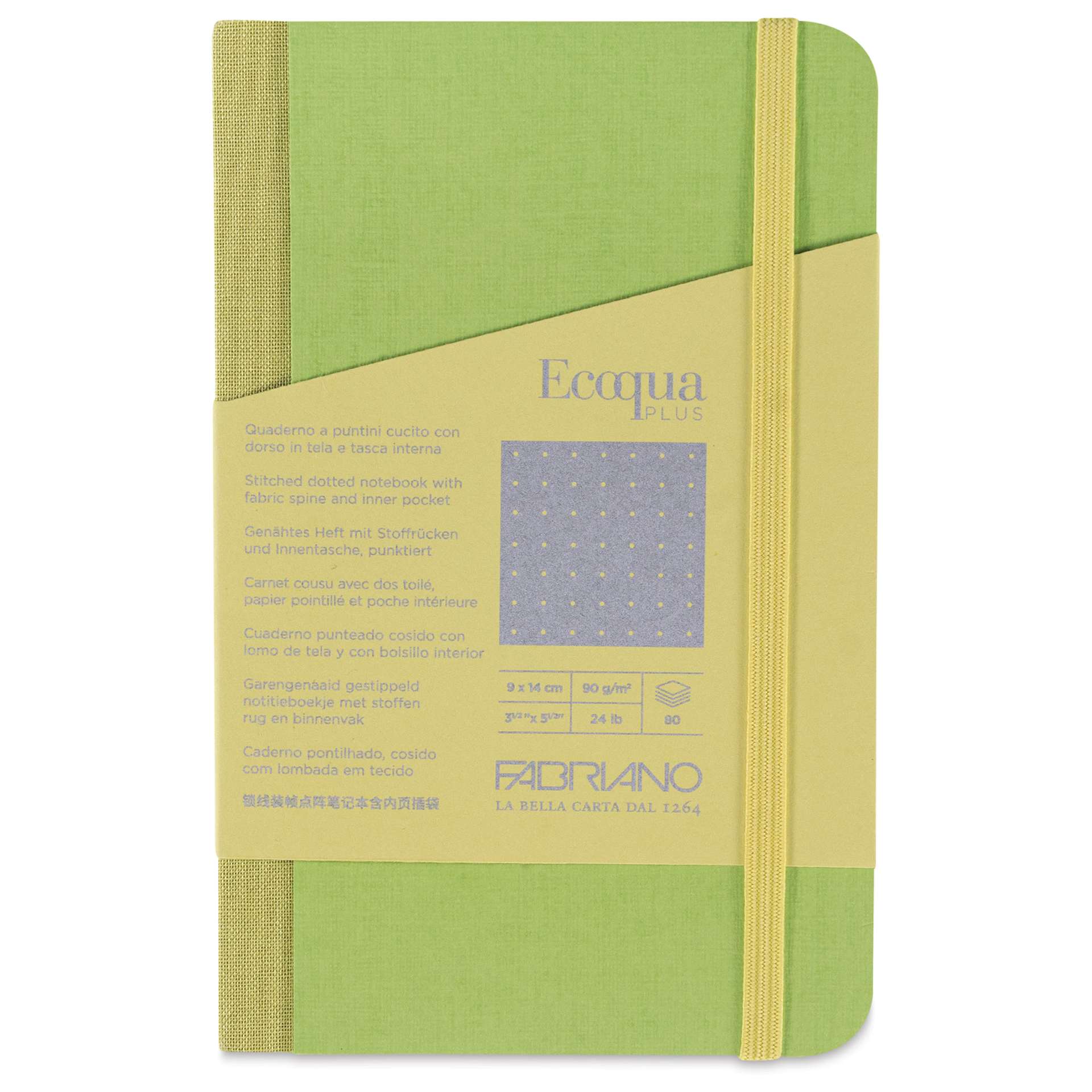 Fabriano Ecoqua Plus Fabric-Bound Notebook - Lime, 3-1/2" x 5-1/2", Dot Grid, front cover