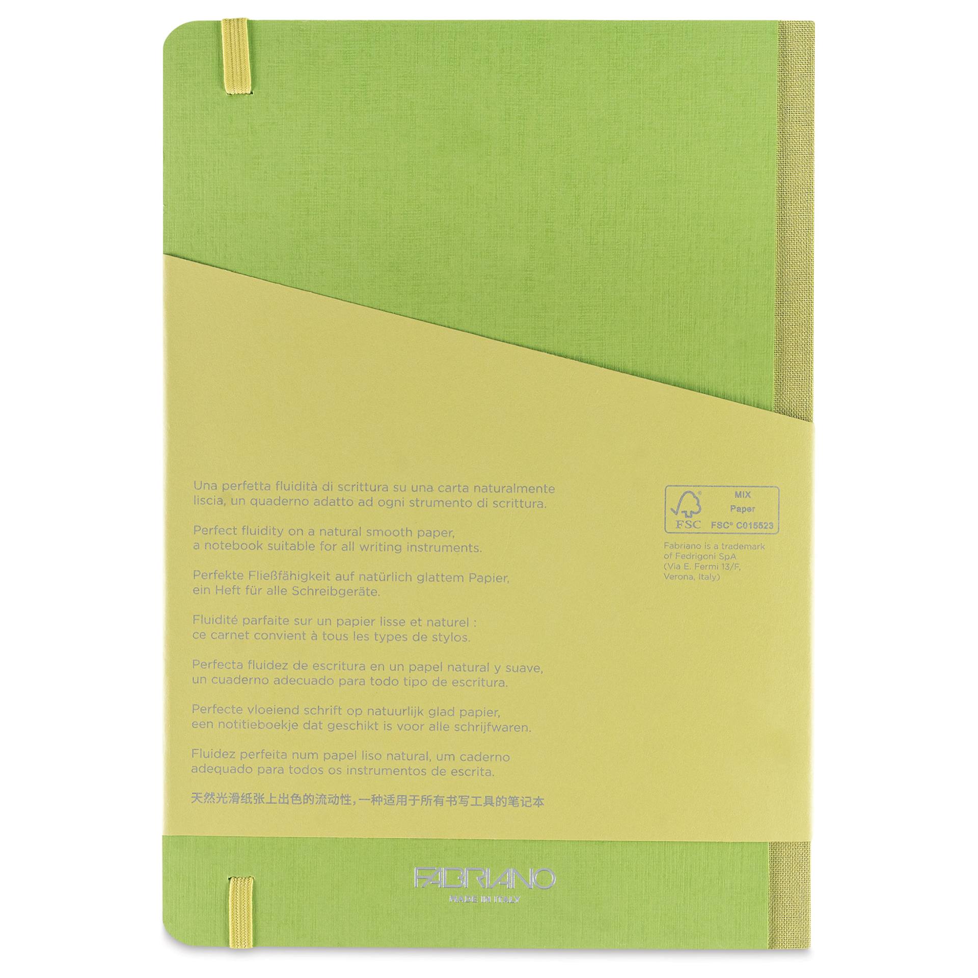 Fabriano Ecoqua Plus Fabric-Bound Notebook - Lime, 5-4/5" x 8-1/4", Dot Grid, back cover