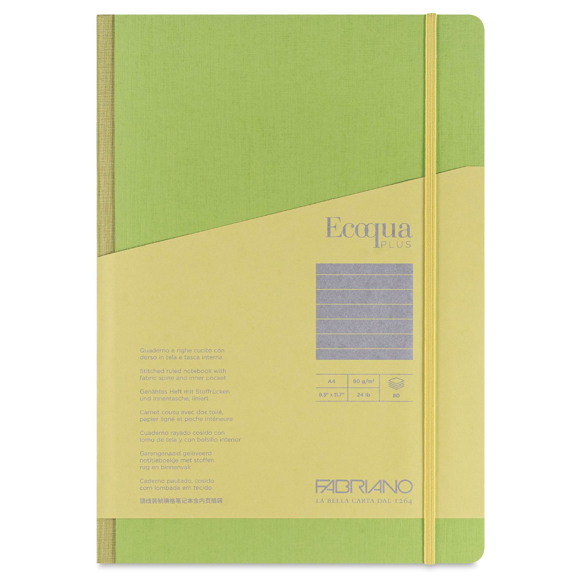 Fabriano Ecoqua Plus Fabric-Bound Notebook - Lime, 8-1/4" x 11-7/10", Lined, front cover