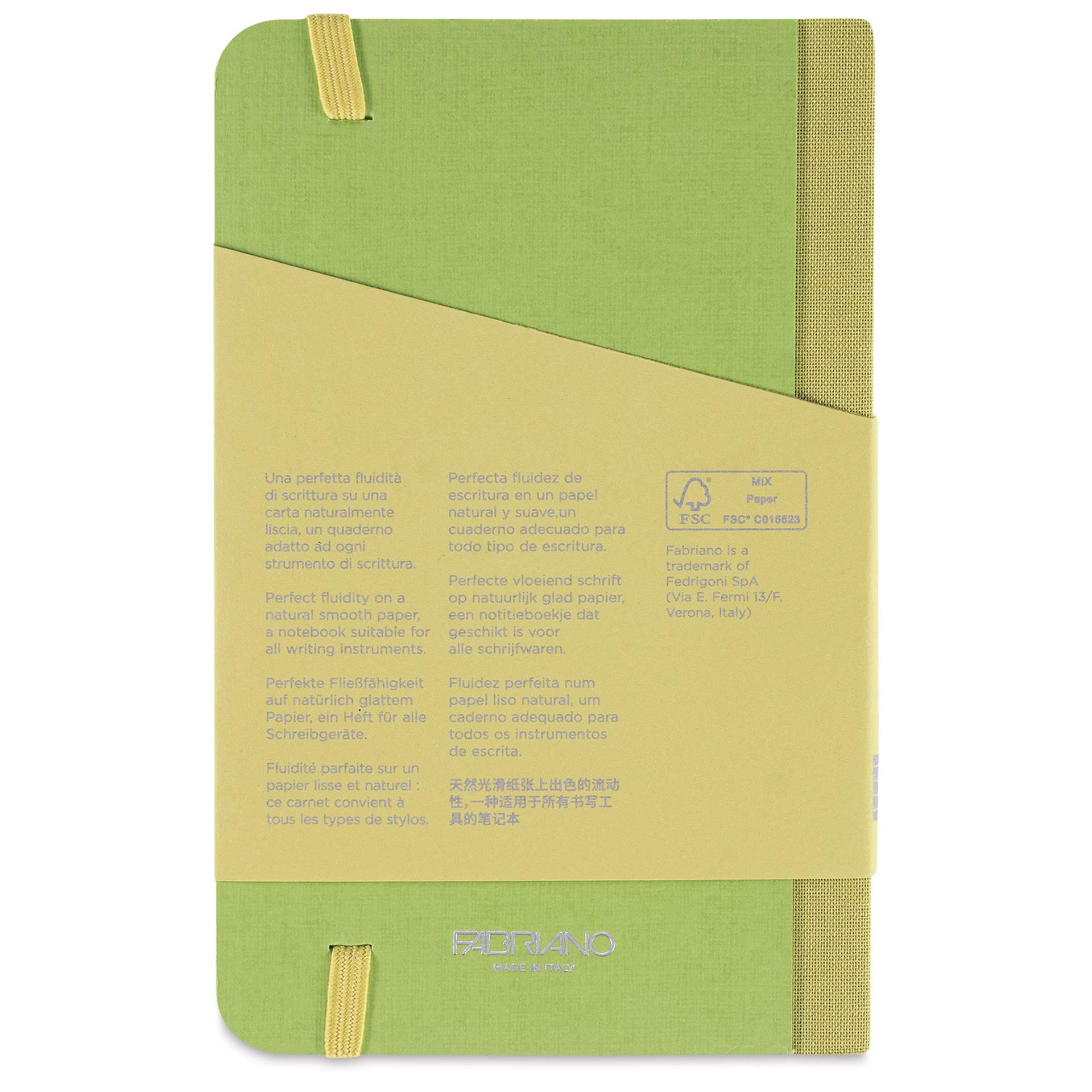 Fabriano Ecoqua Plus Fabric-Bound Notebook - Lime, 3-1/2" x 5-1/2", Lined, back cover
