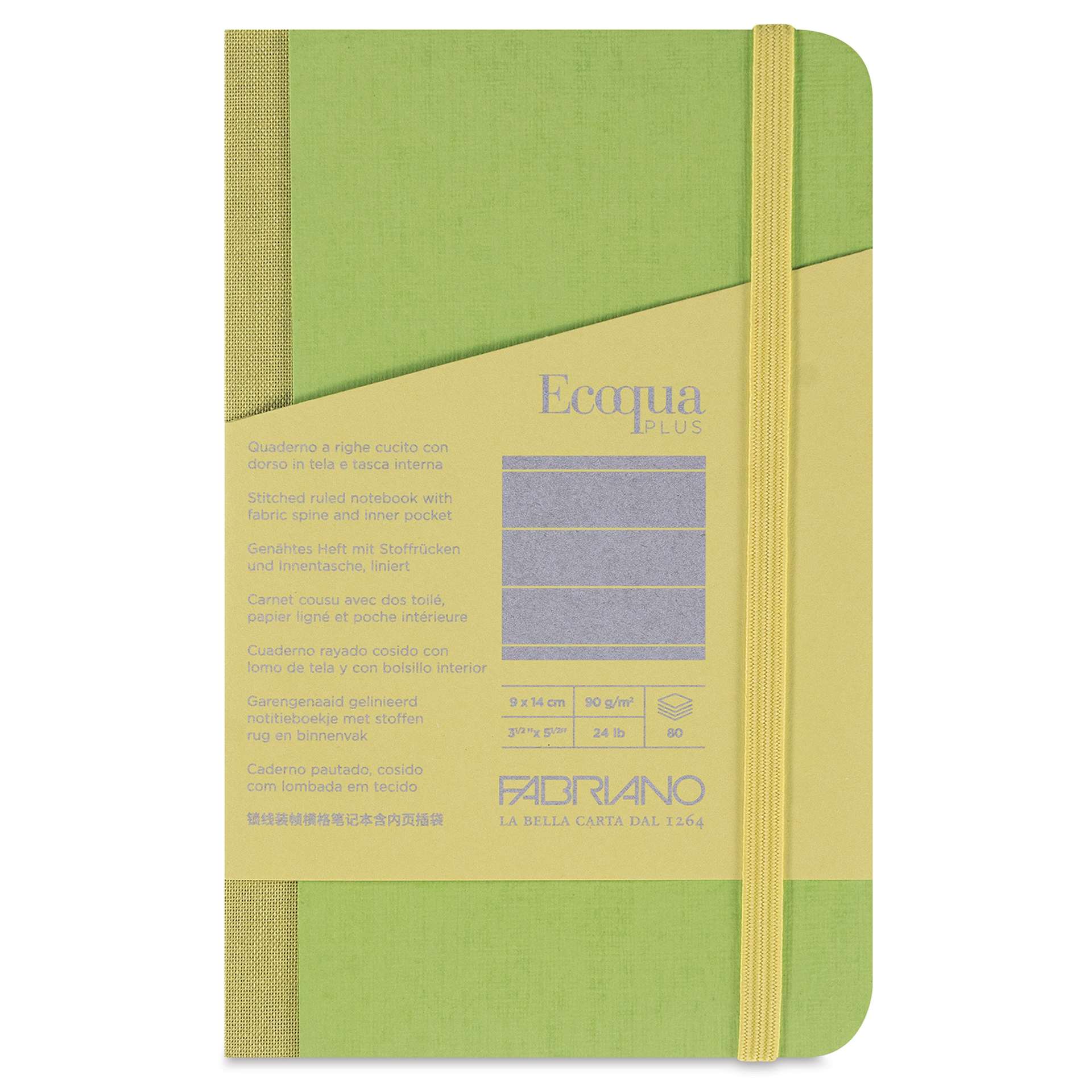 Fabriano Ecoqua Plus Fabric-Bound Notebook - Lime, 3-1/2" x 5-1/2", Lined, front cover