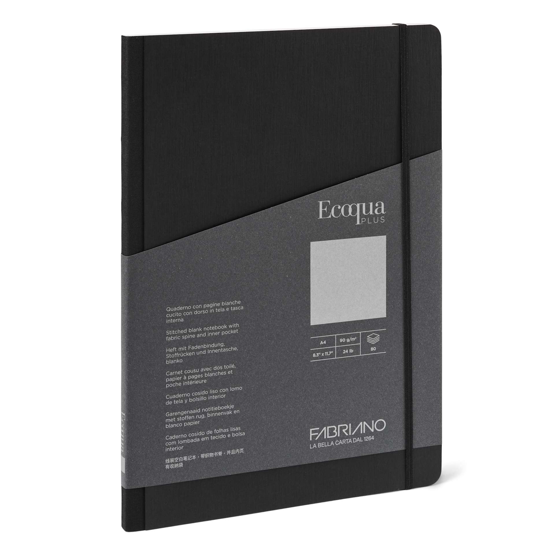 Fabriano Ecoqua Plus Fabric Blank A5 Notebook, 80 Sheets, Black