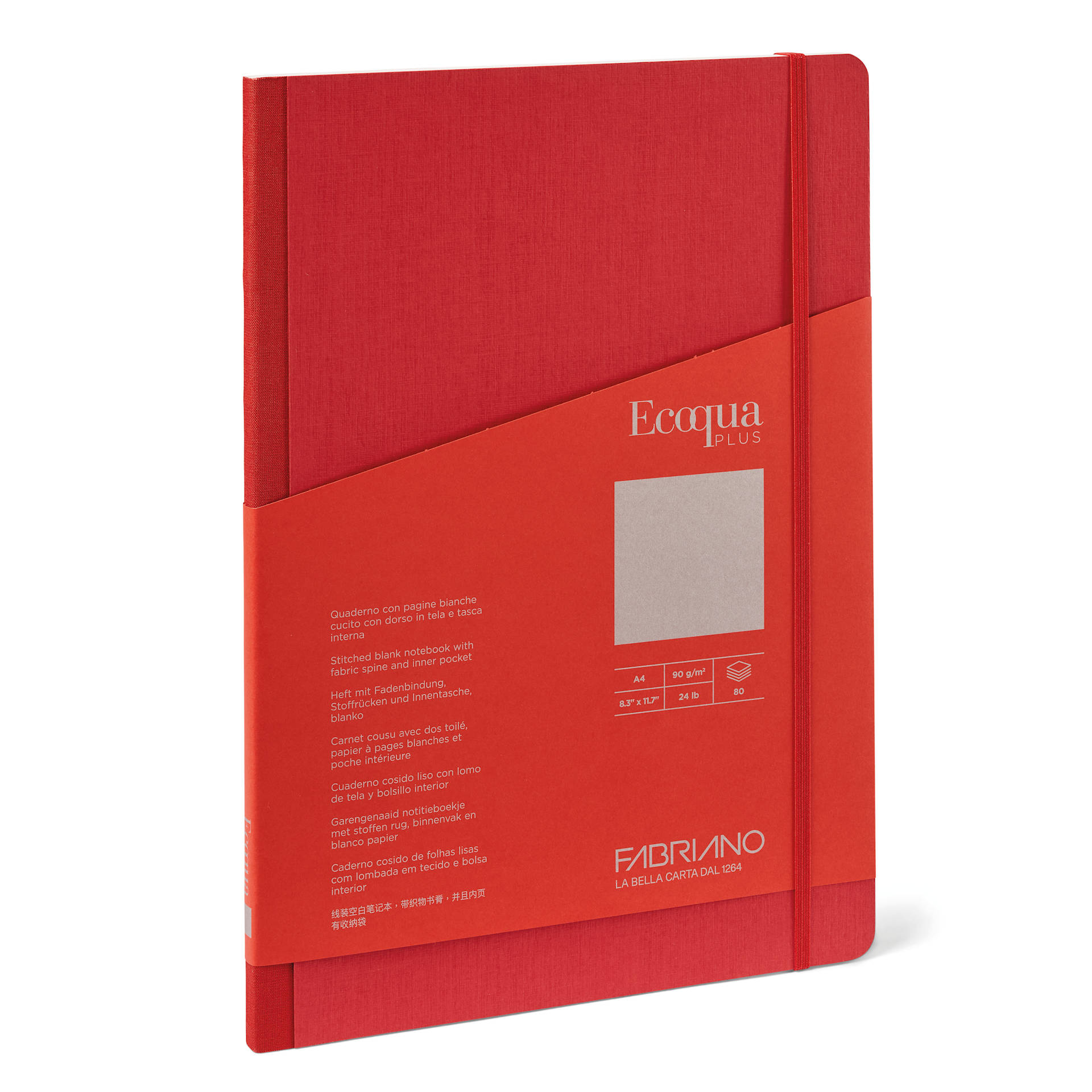 Fabriano Ecoqua Plus Fabric Blank A5 Notebook, 80 Sheets, Red