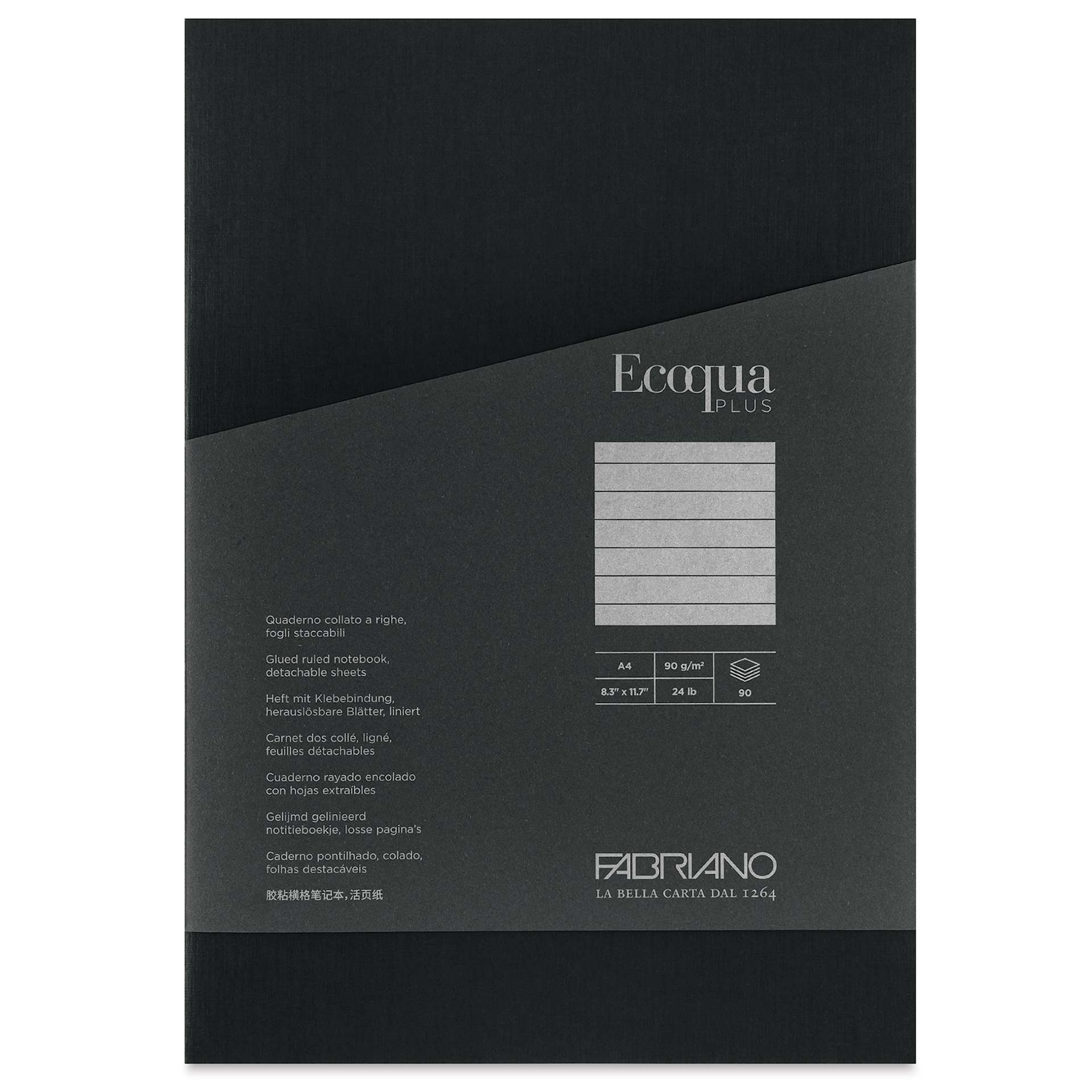 Fabriano Ecoqua Plus Glue-Bound Notebook - Black, 8-1/4" x 11-7/10", Lined, front cover