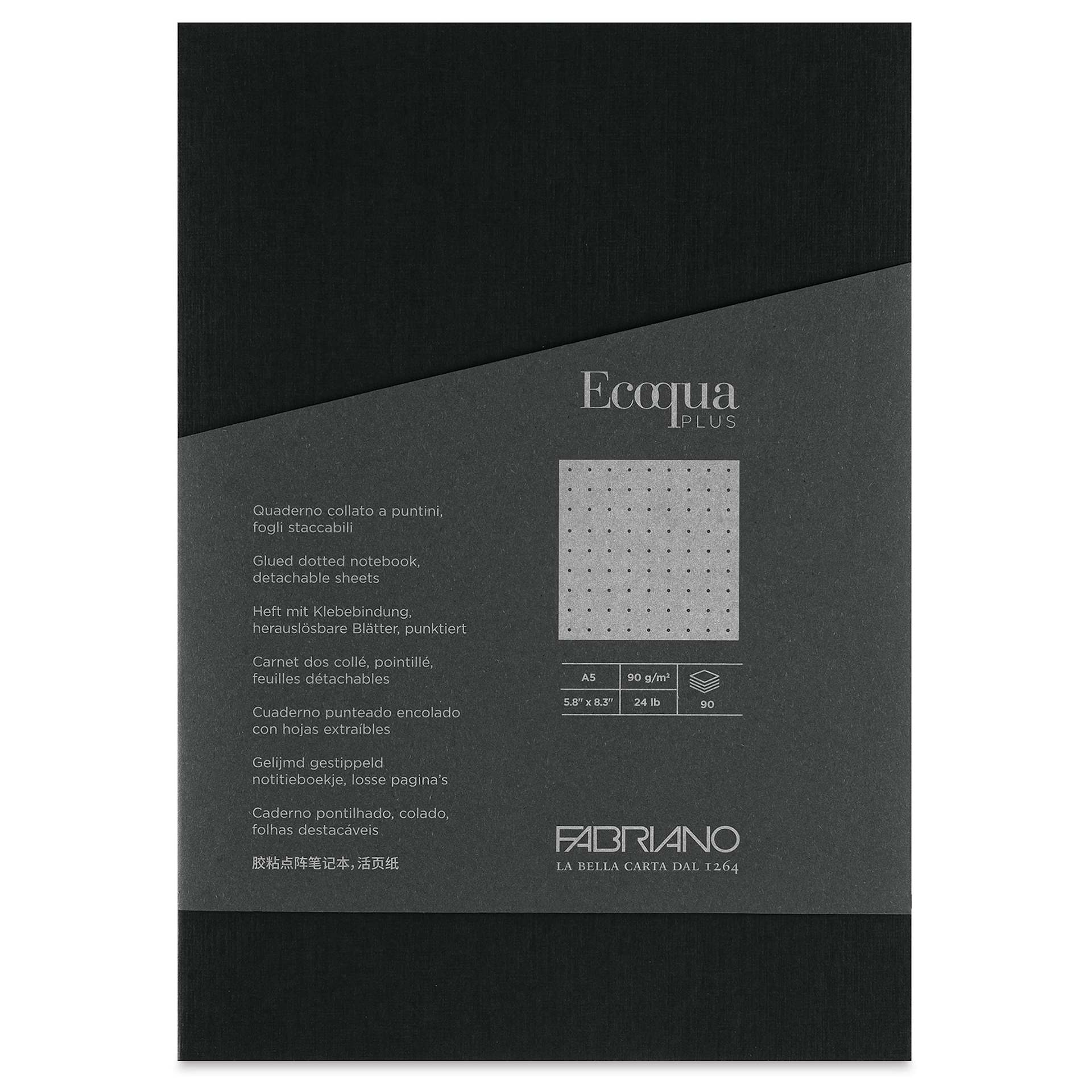 Fabriano Ecoqua Plus Glue-Bound Notebook - Black, 5-4/5" x 8-1/4", Dot Grid, front cover