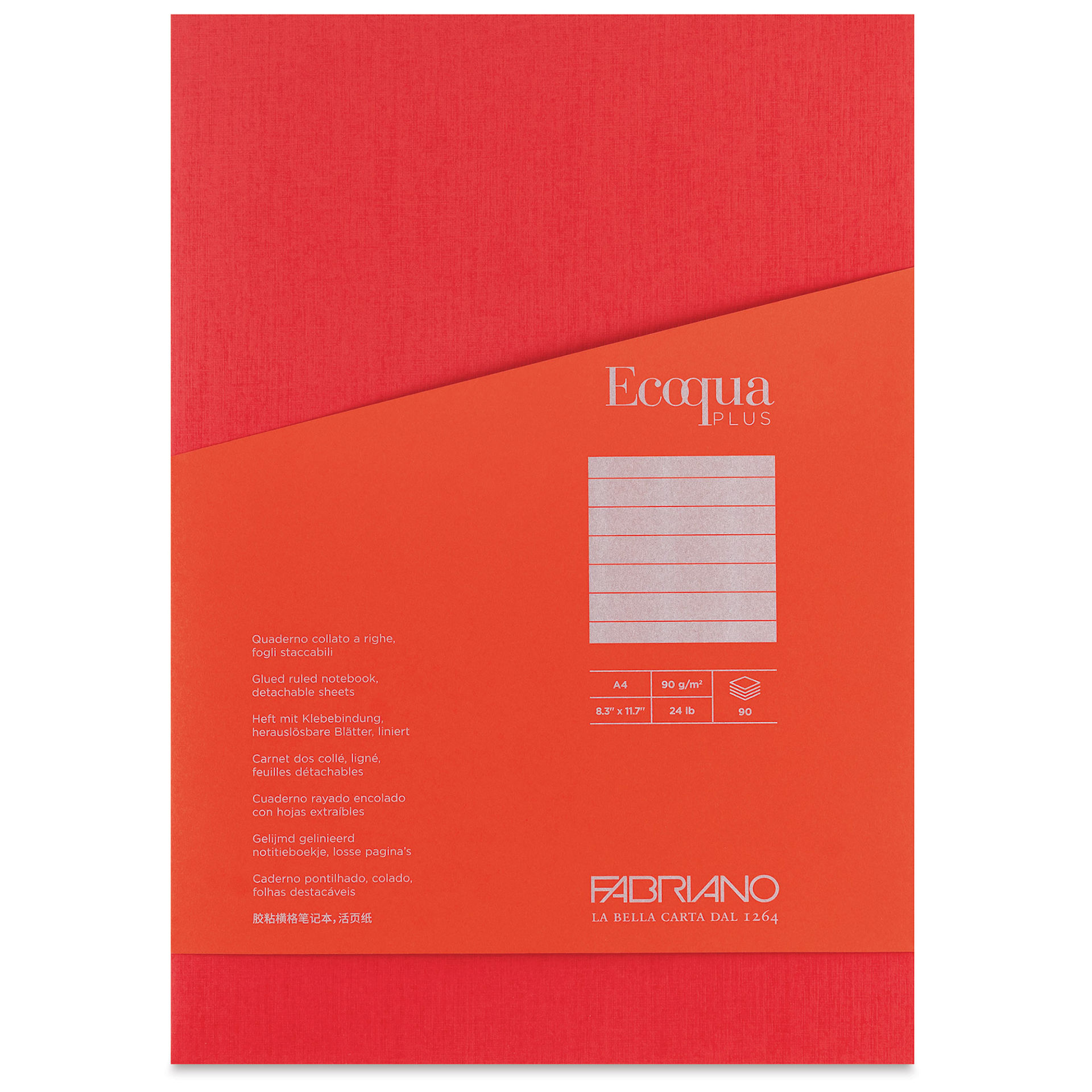 Fabriano Ecoqua Plus Glue-Bound Notebook - Red, 8-1/4" x 11-7/10", Lined, front cover
