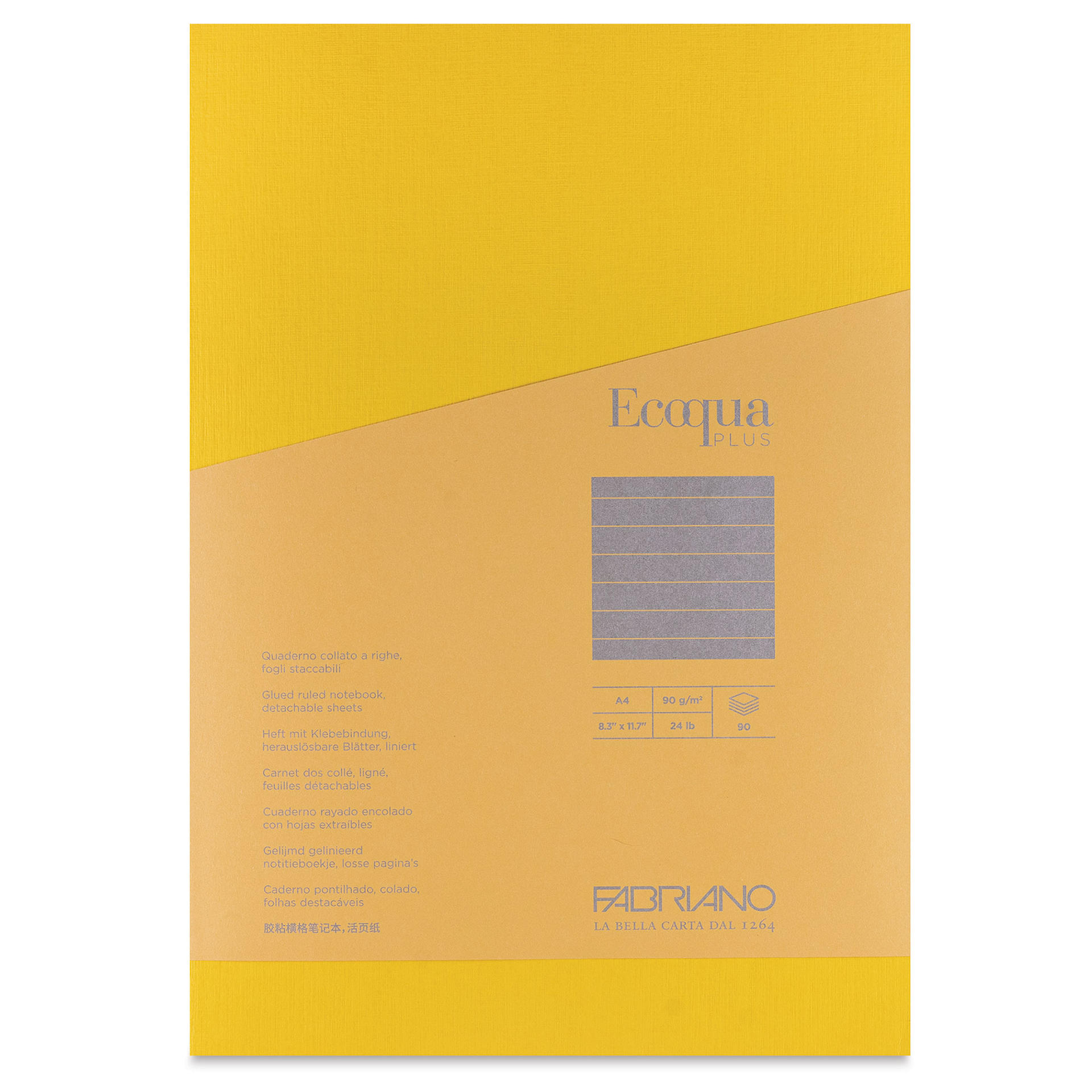 Fabriano Ecoqua Plus Glue-Bound Notebook - Yellow, 8-1/4" x 11-7/10", Lined, front cover